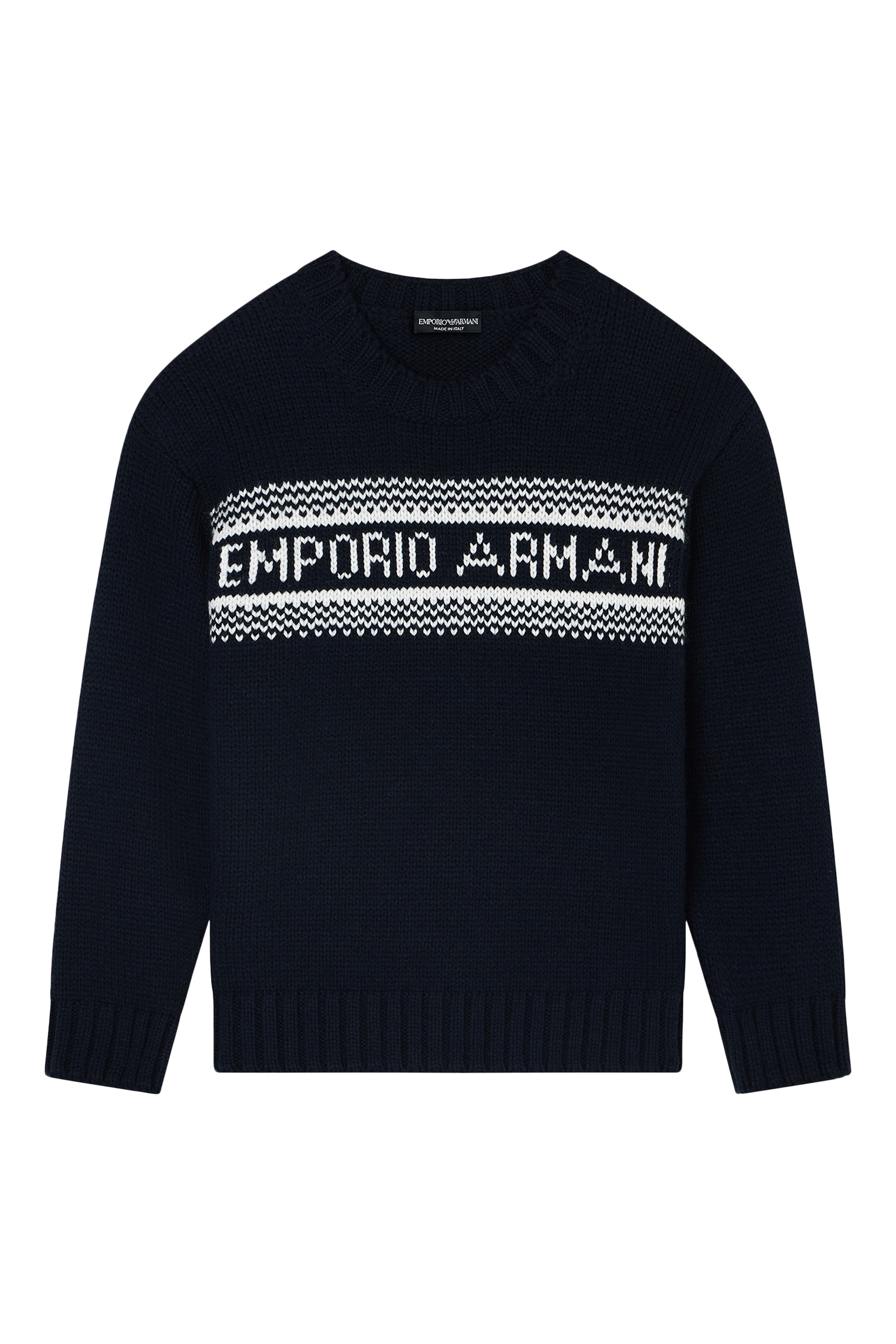 Kids Virgin Wool-Blend Jumper with Jacquard Logo