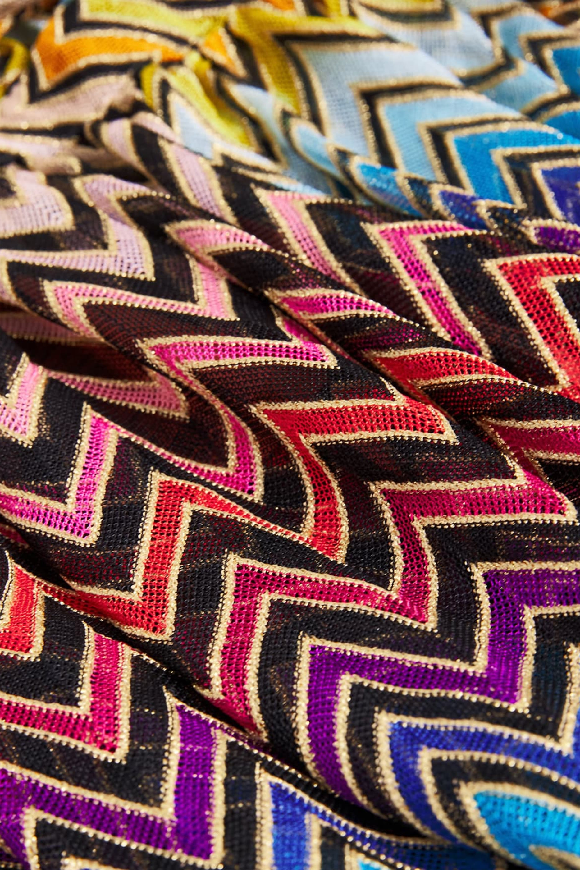 Zigzag Short Jumpsuit in Viscose Blend Lam&eacute; with V-Neck