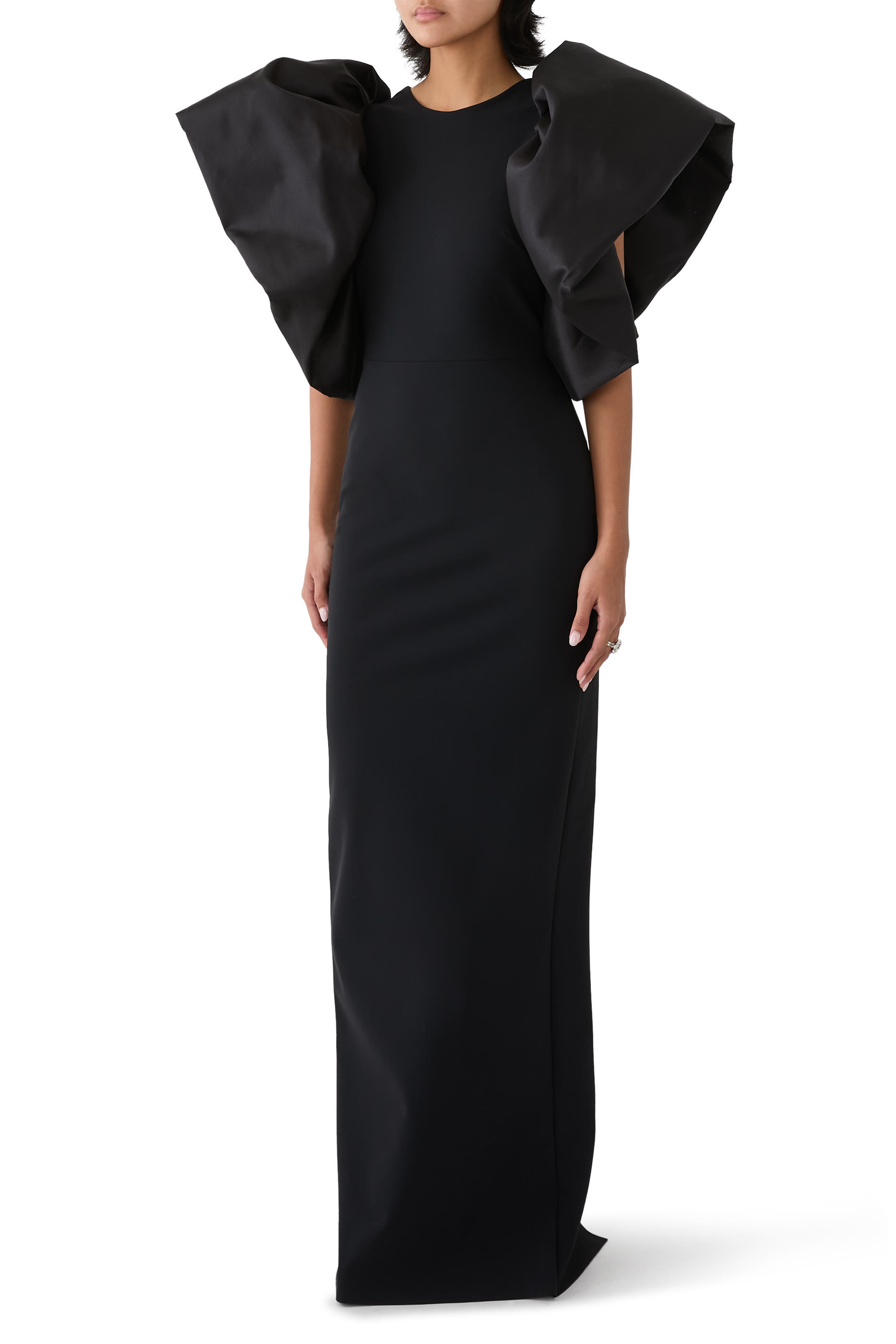 Puff Sleeves Silk Blend Evening Gown