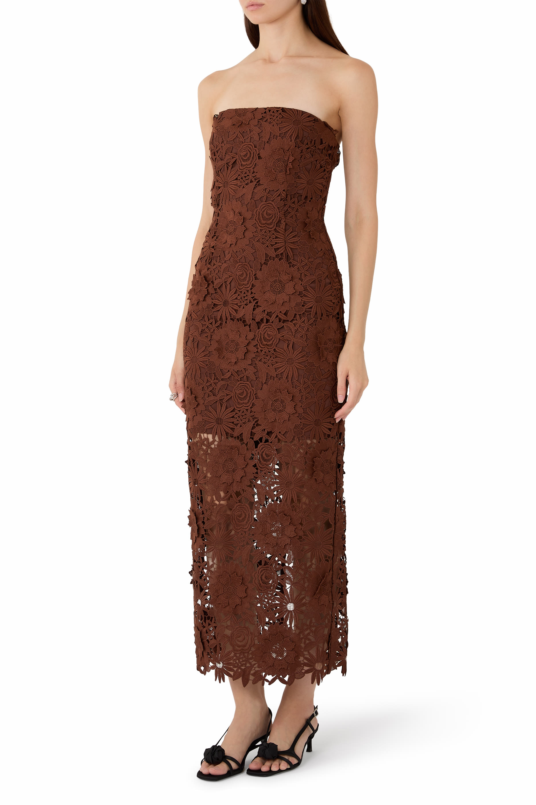  3D Lace Flared Midi Dress