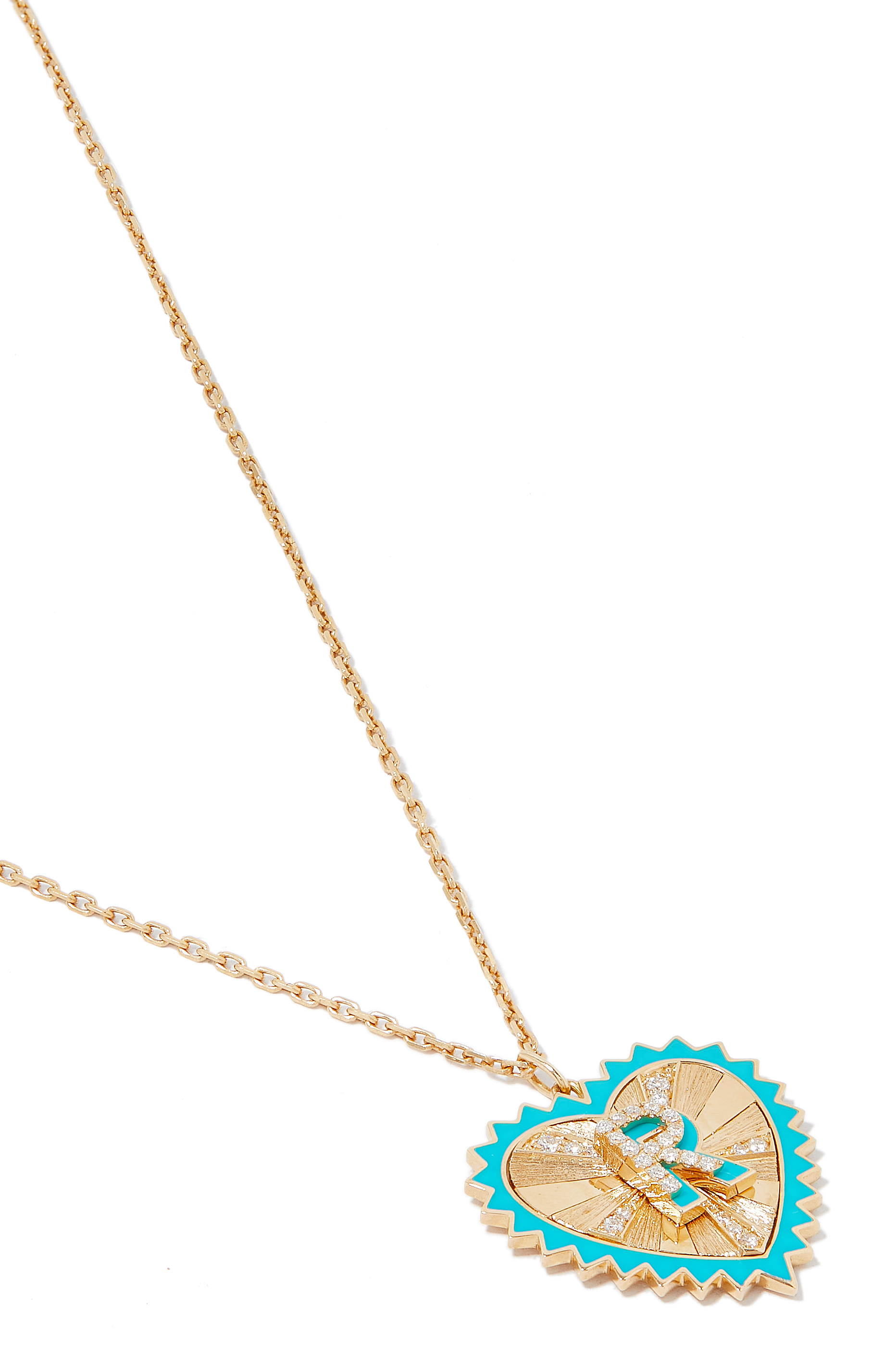 Heart Letter Necklace, 18k Yellow Gold & Diamond