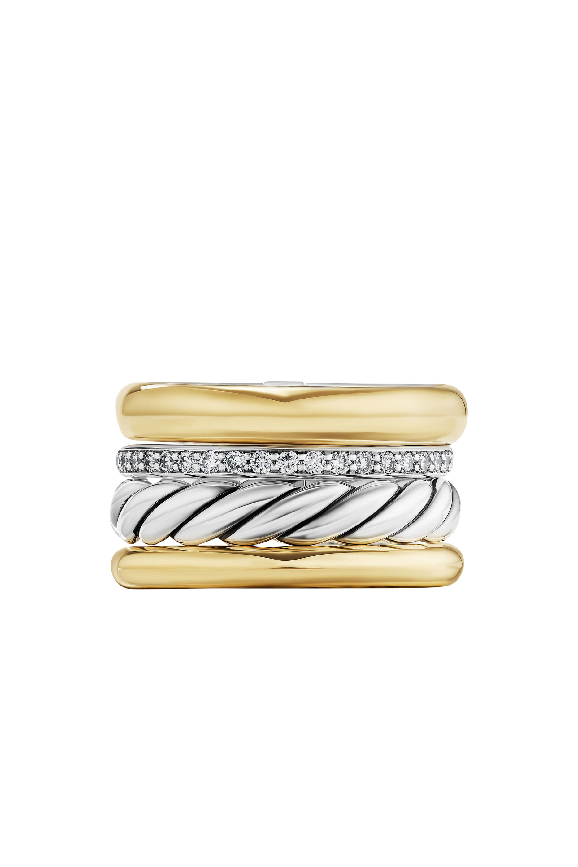 Mercer Multi Row Ring, 18k Yellow Gold with Sterling Silver & Diamonds