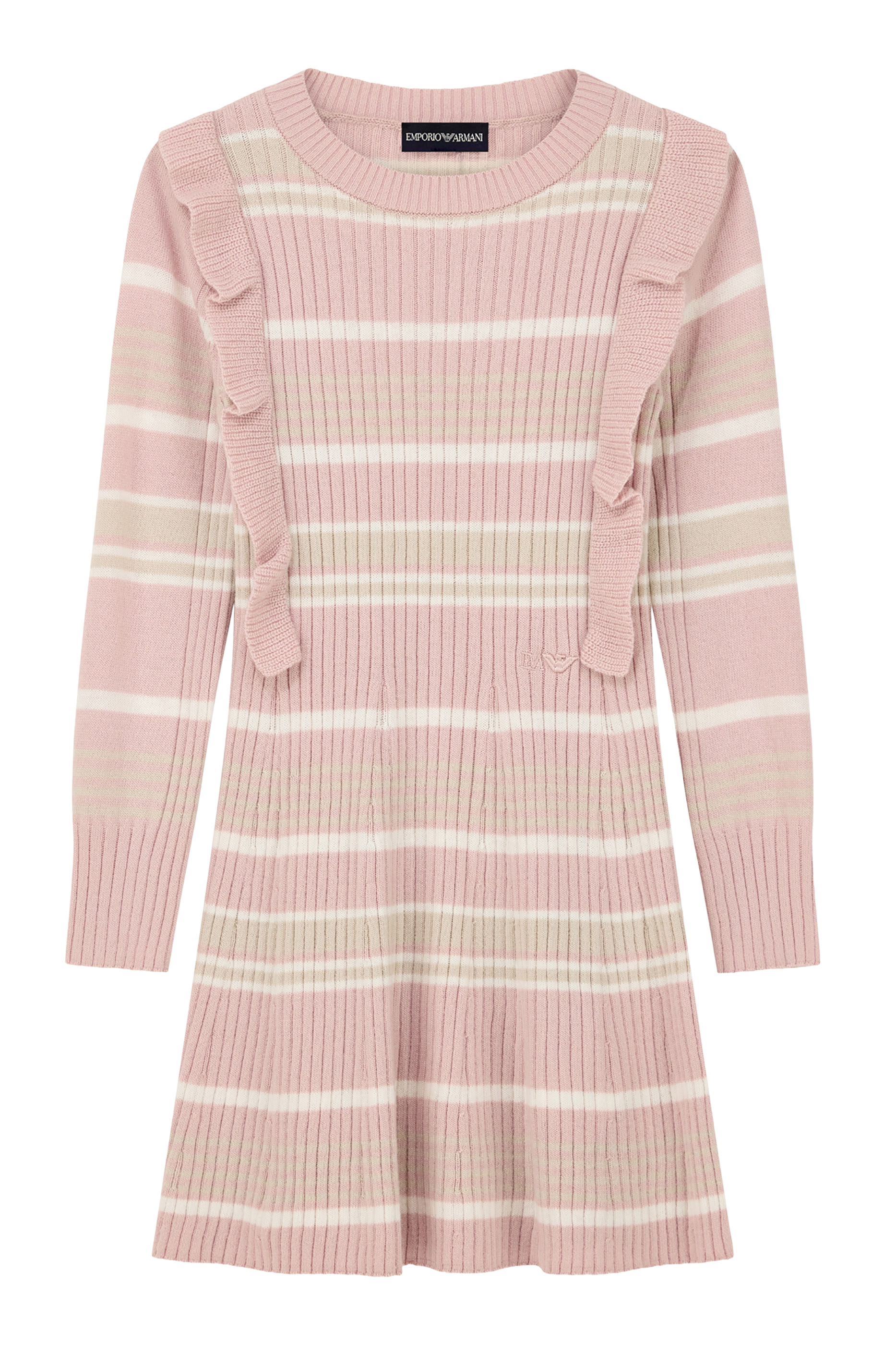 Kids Horizontal Stripes and Ruffles Ribbed Knit Dress