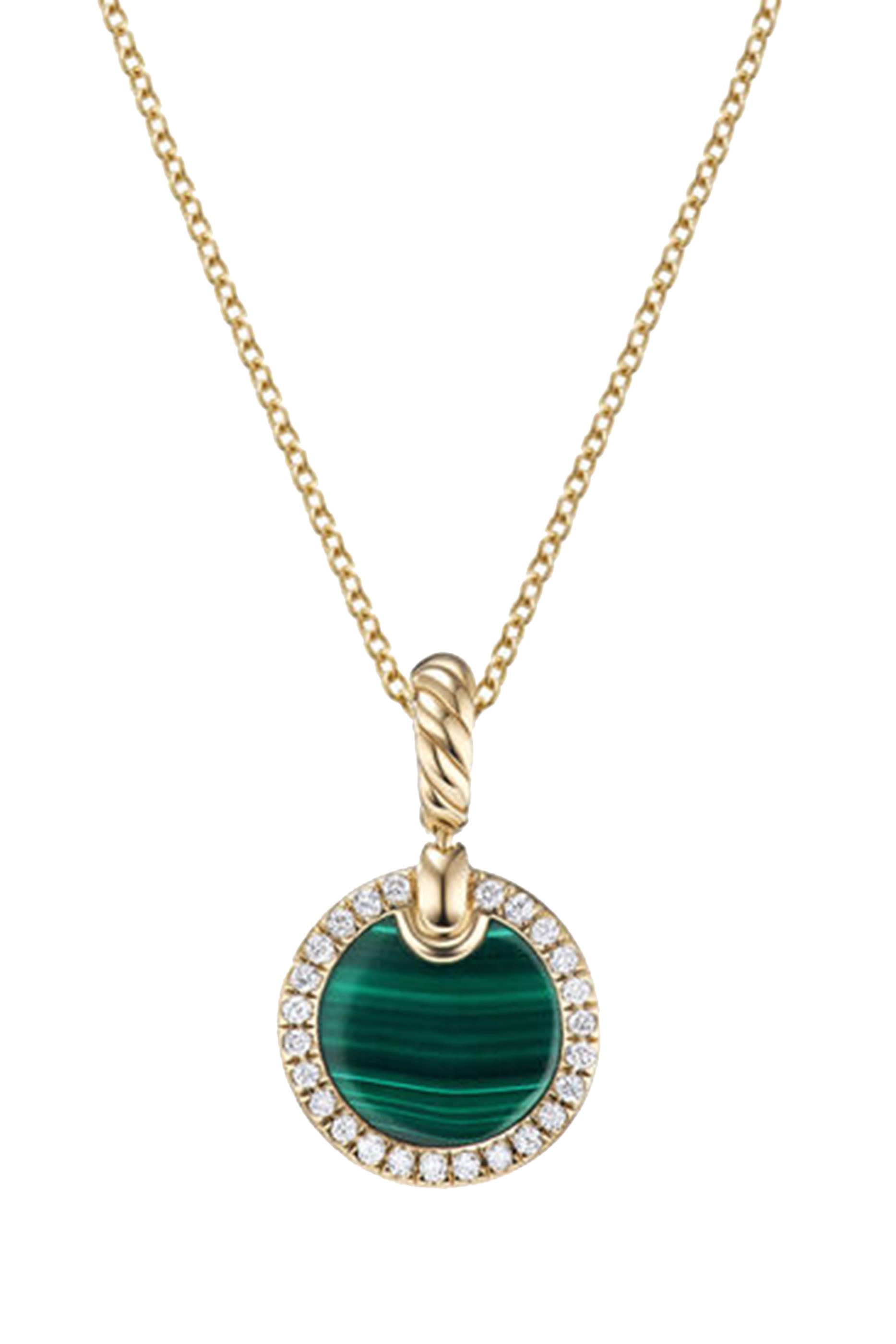 Petite Elements Pendant Necklace, 18K Yellow Gold, Malachite & Diamonds