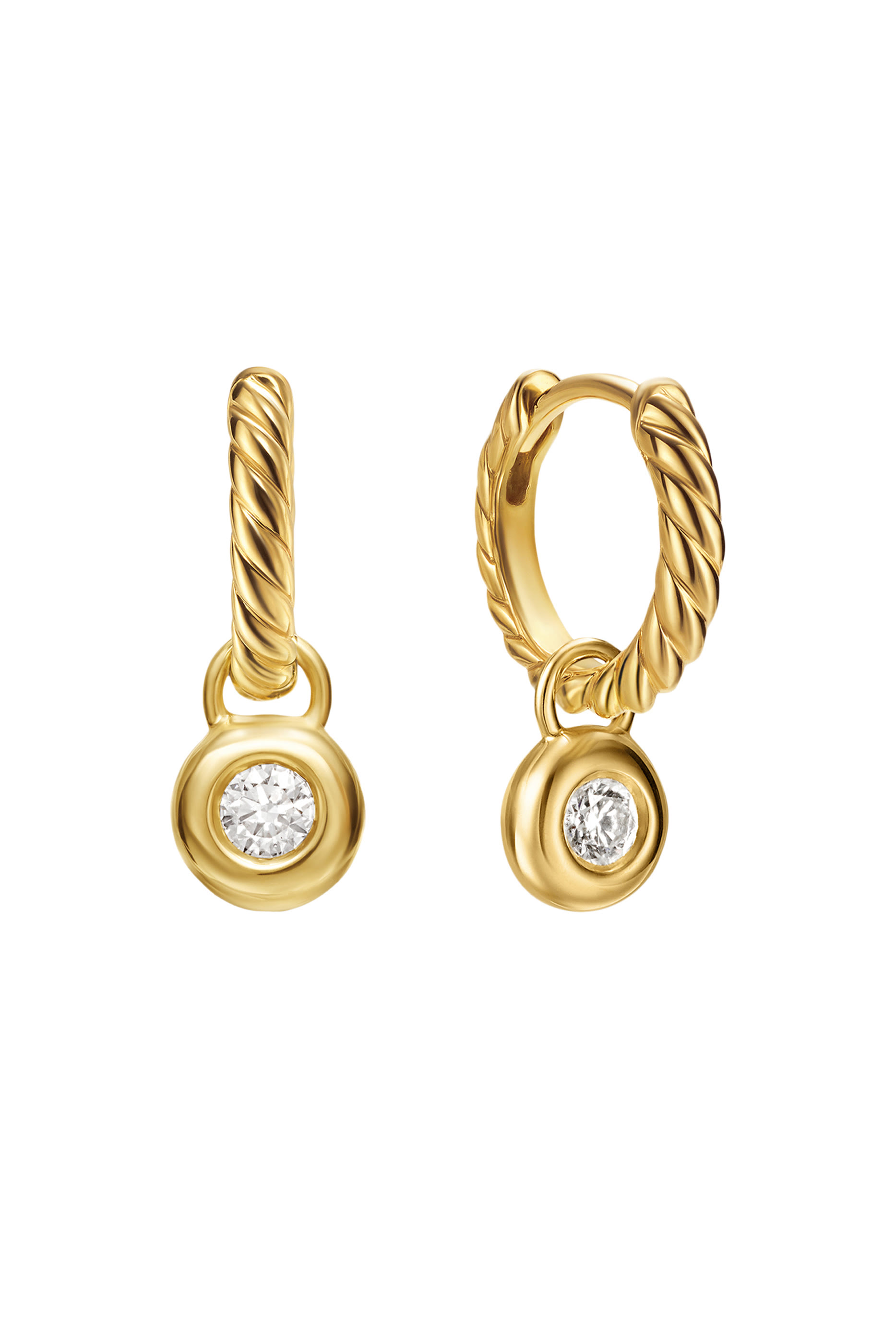 Petite Cable Huggie Drop Earrings, 18k Yellow Gold & Diamonds