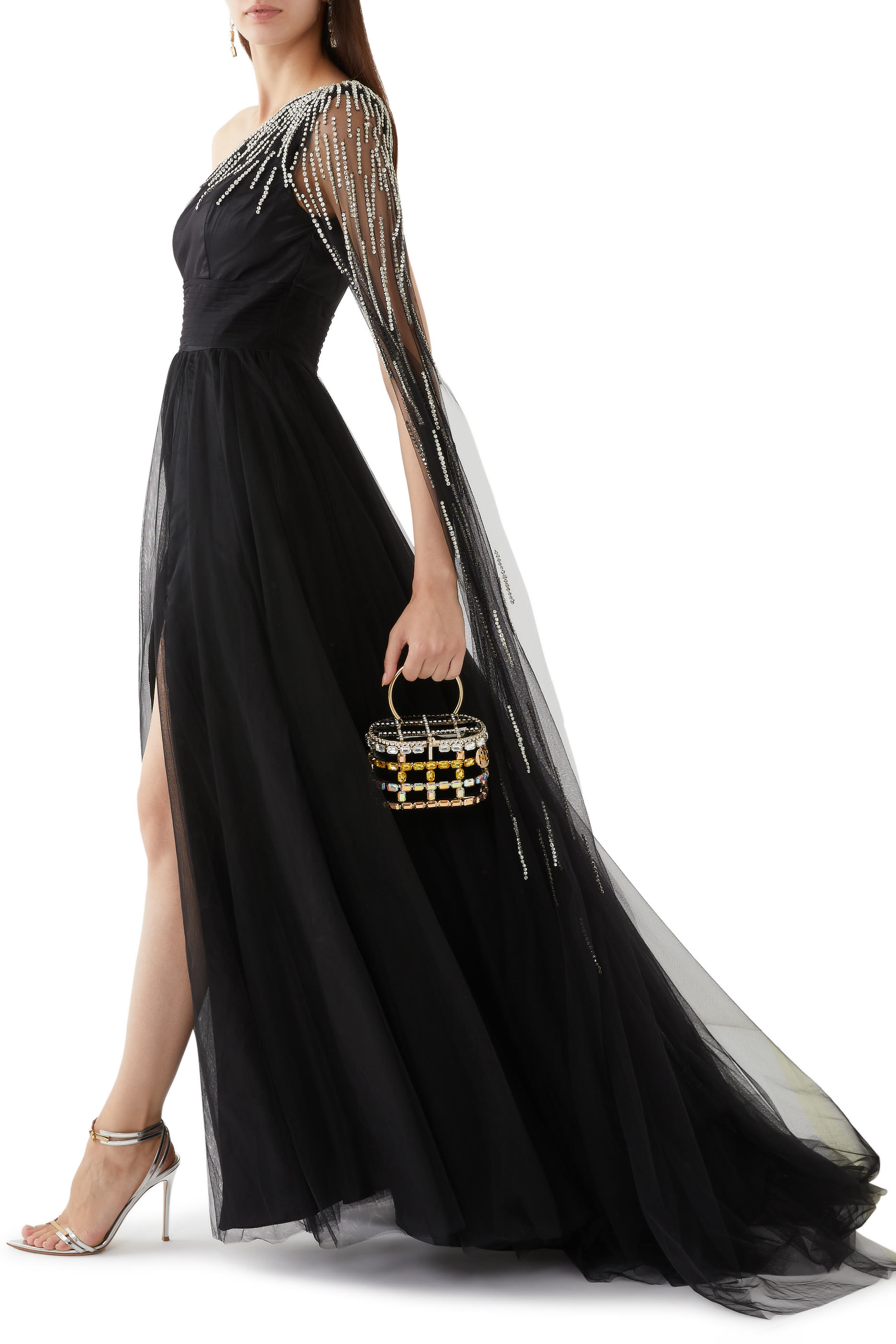 Embellished One Shoulder Gown