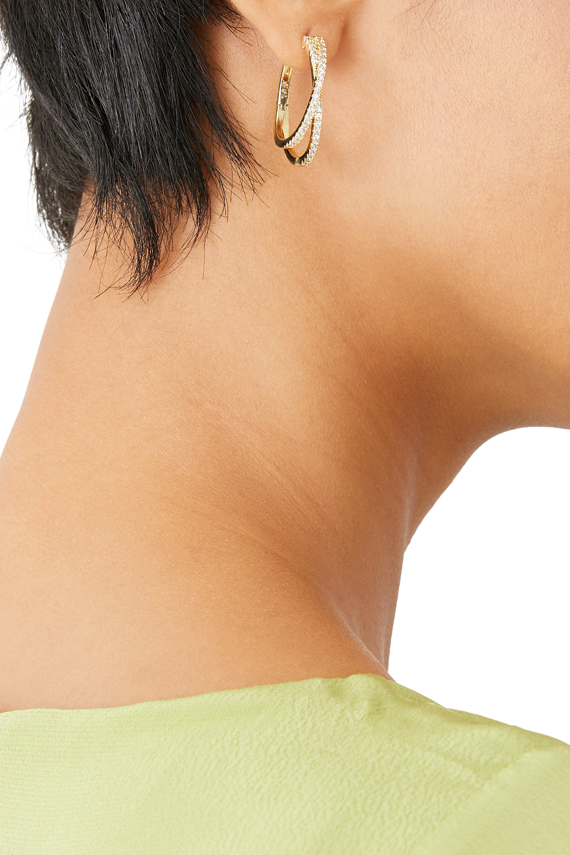 Pave Double Crossover Hoops, Gold-Plated Brass & Cubic Zirconia