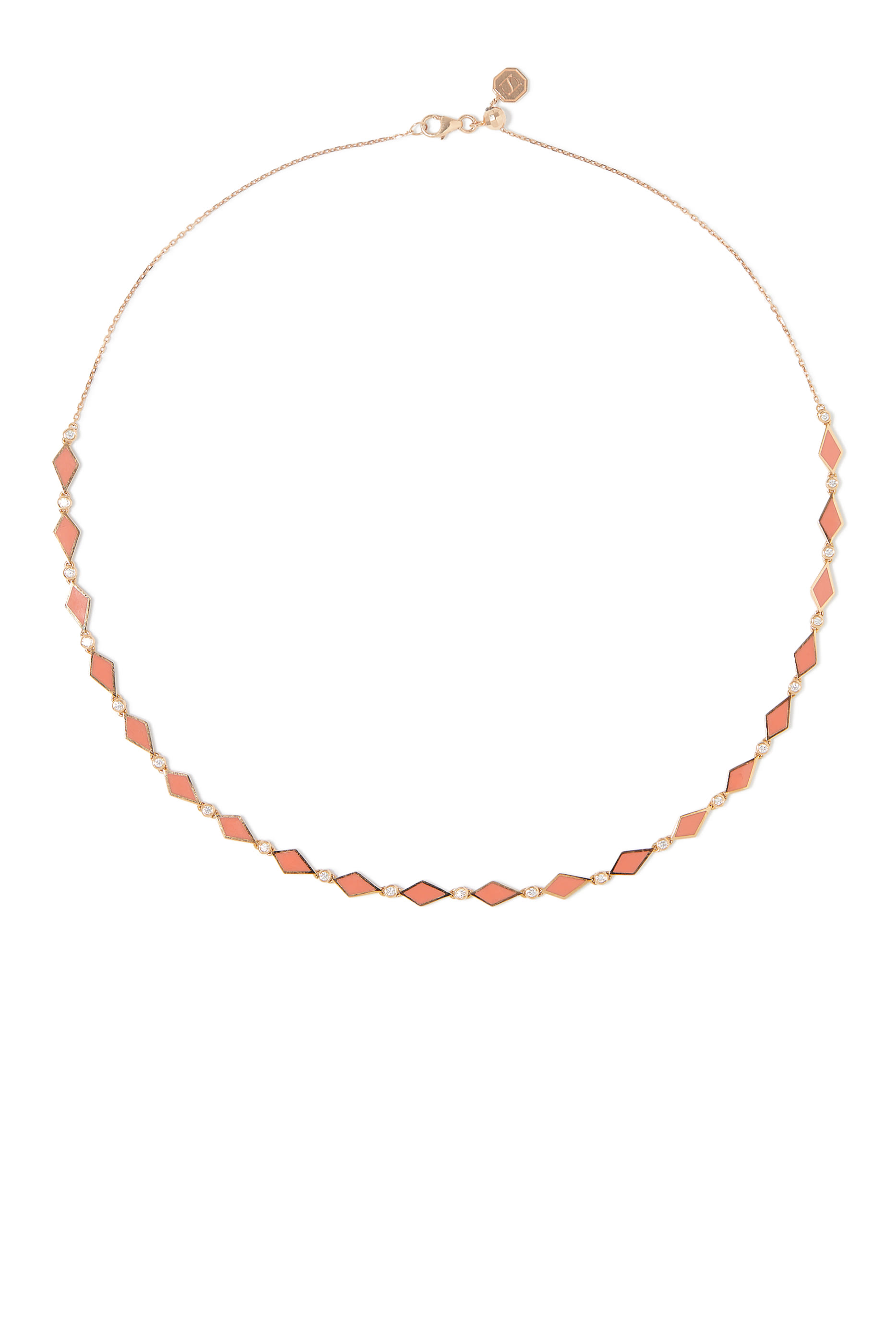 Mosaic Necklace, 18k Rose Gold with Red Enamel & Diamonds