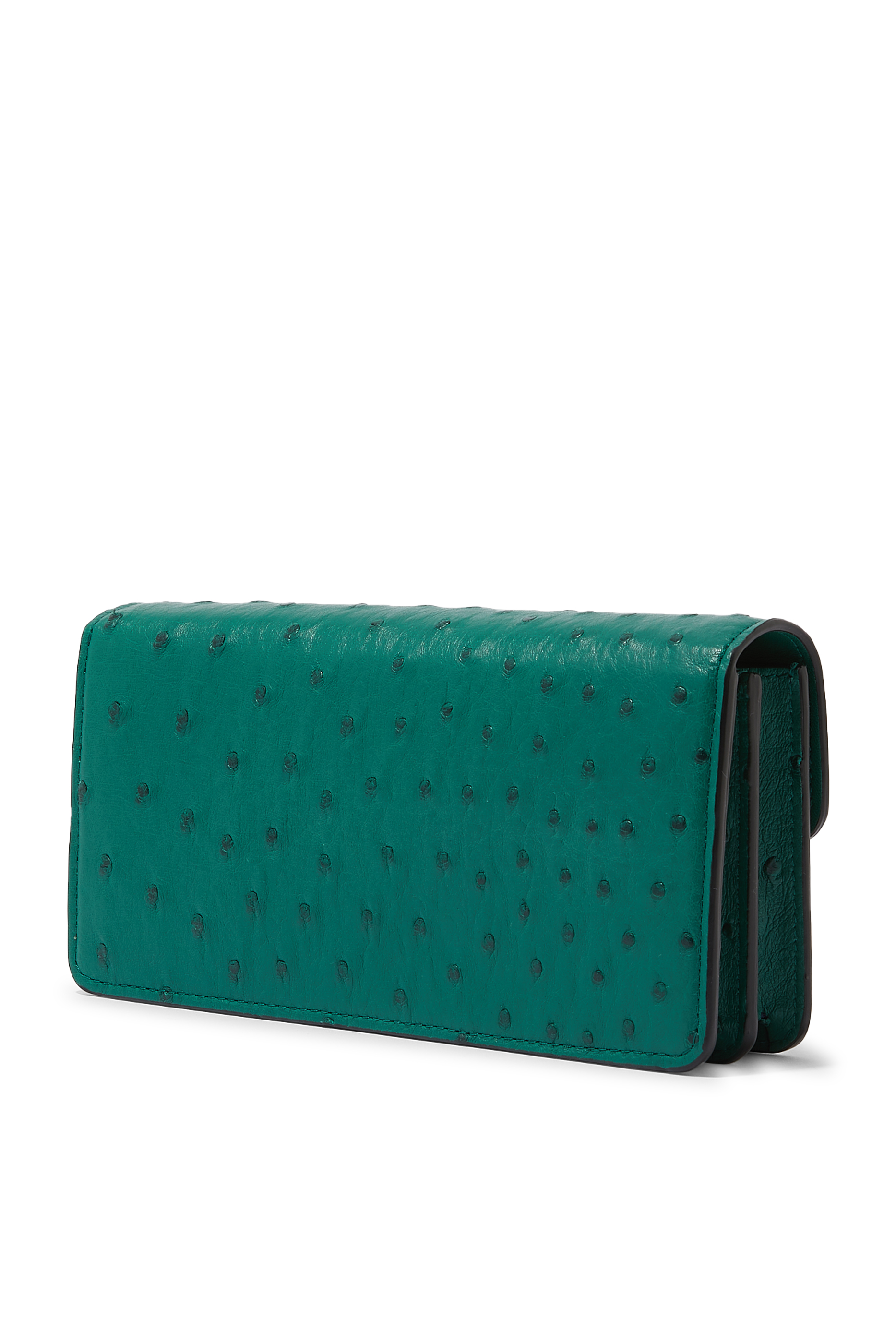 Valentino Garavani V Sling Ostrich Leather Wallet on Chain