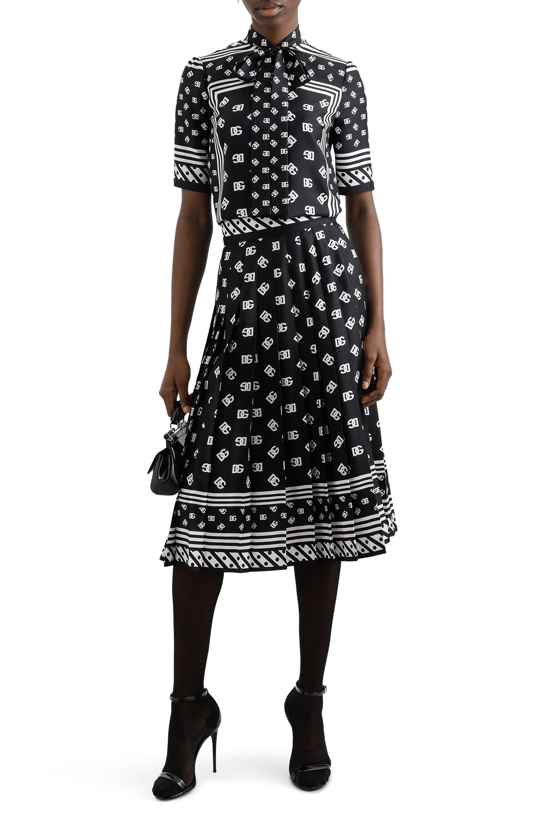 Short Sleeve Logo Silk Blouse