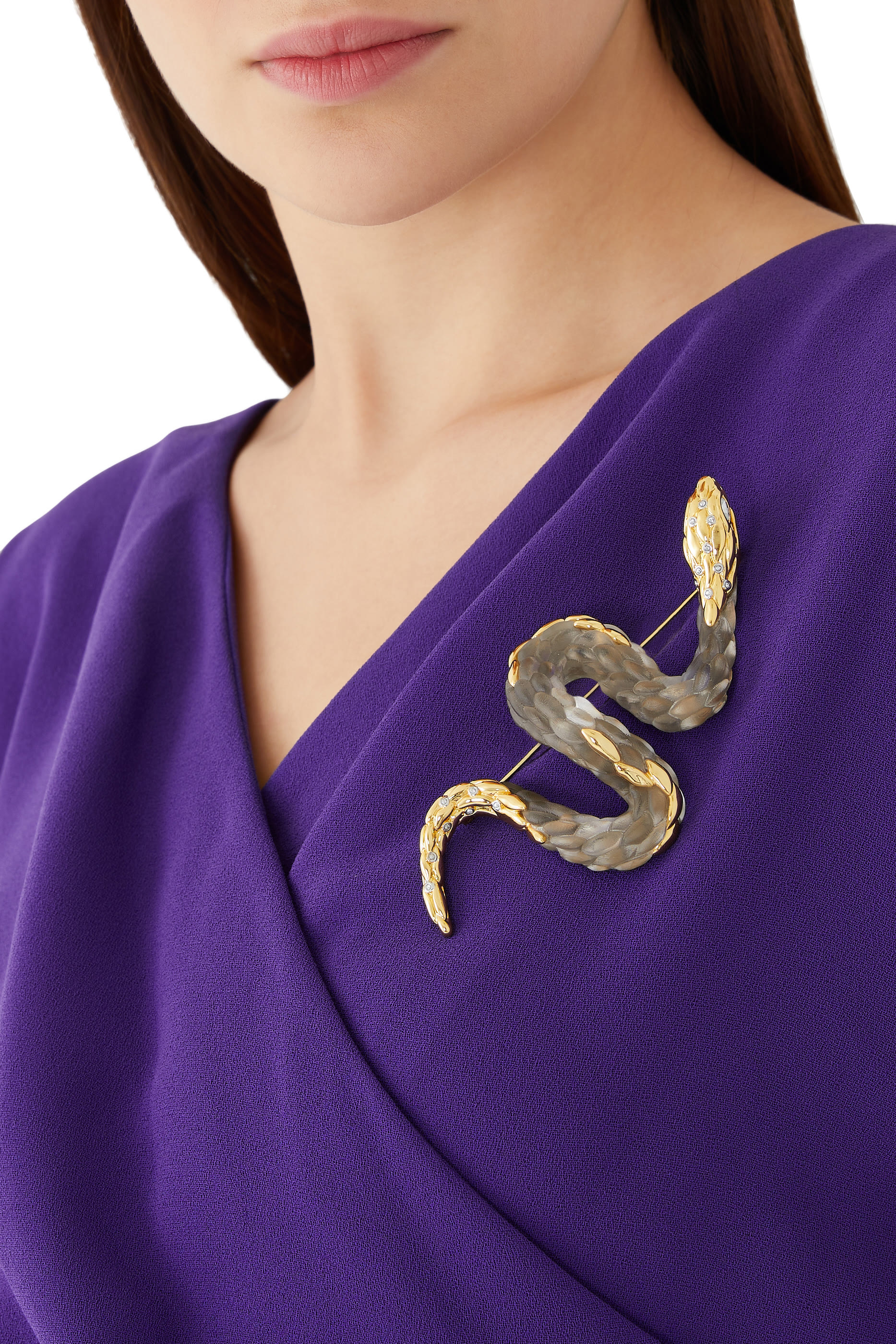Serpent Lucite Pin, 14k Gold Plated Brass