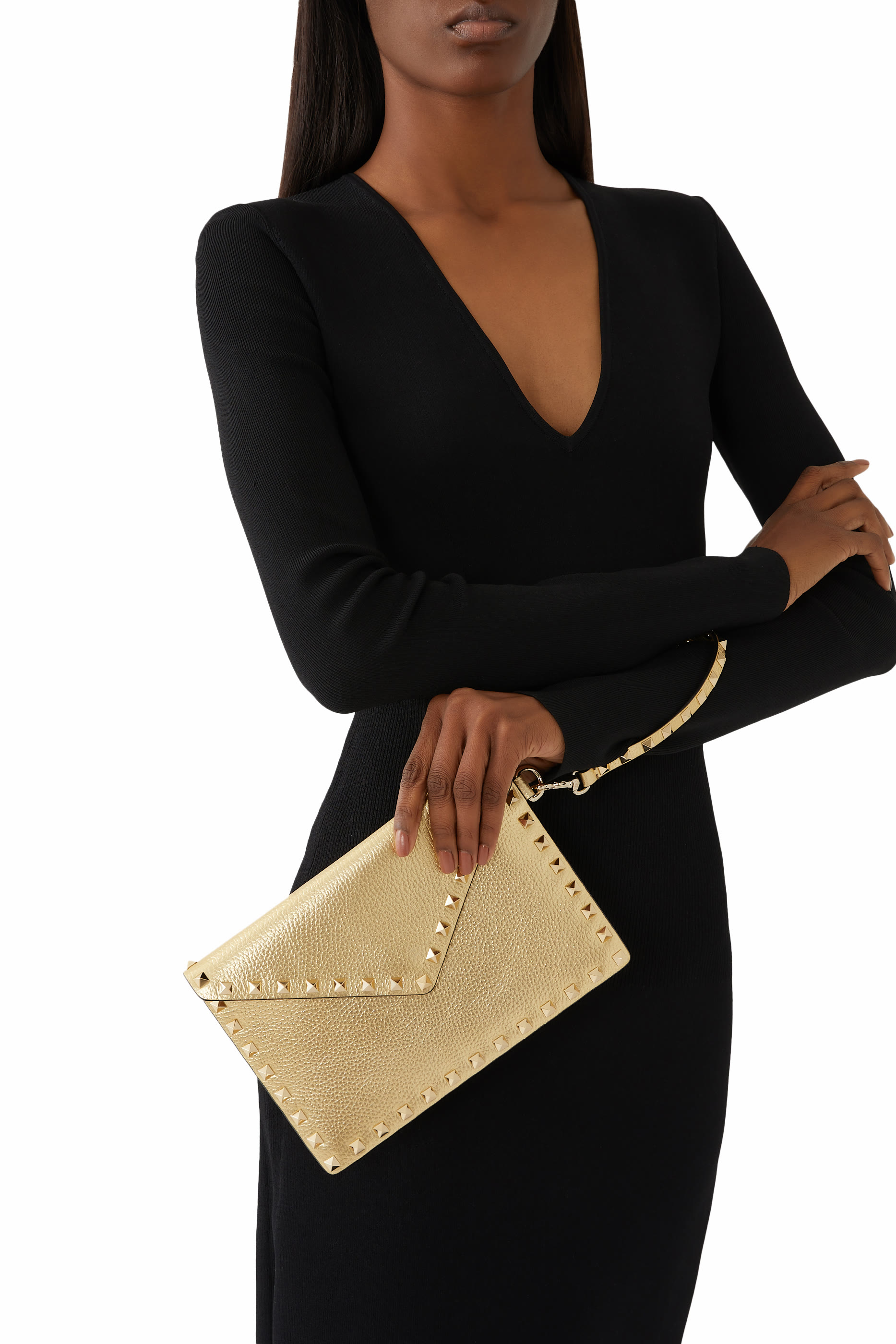 Rockstud Laminated Grainy Calfskin Clutch Bag