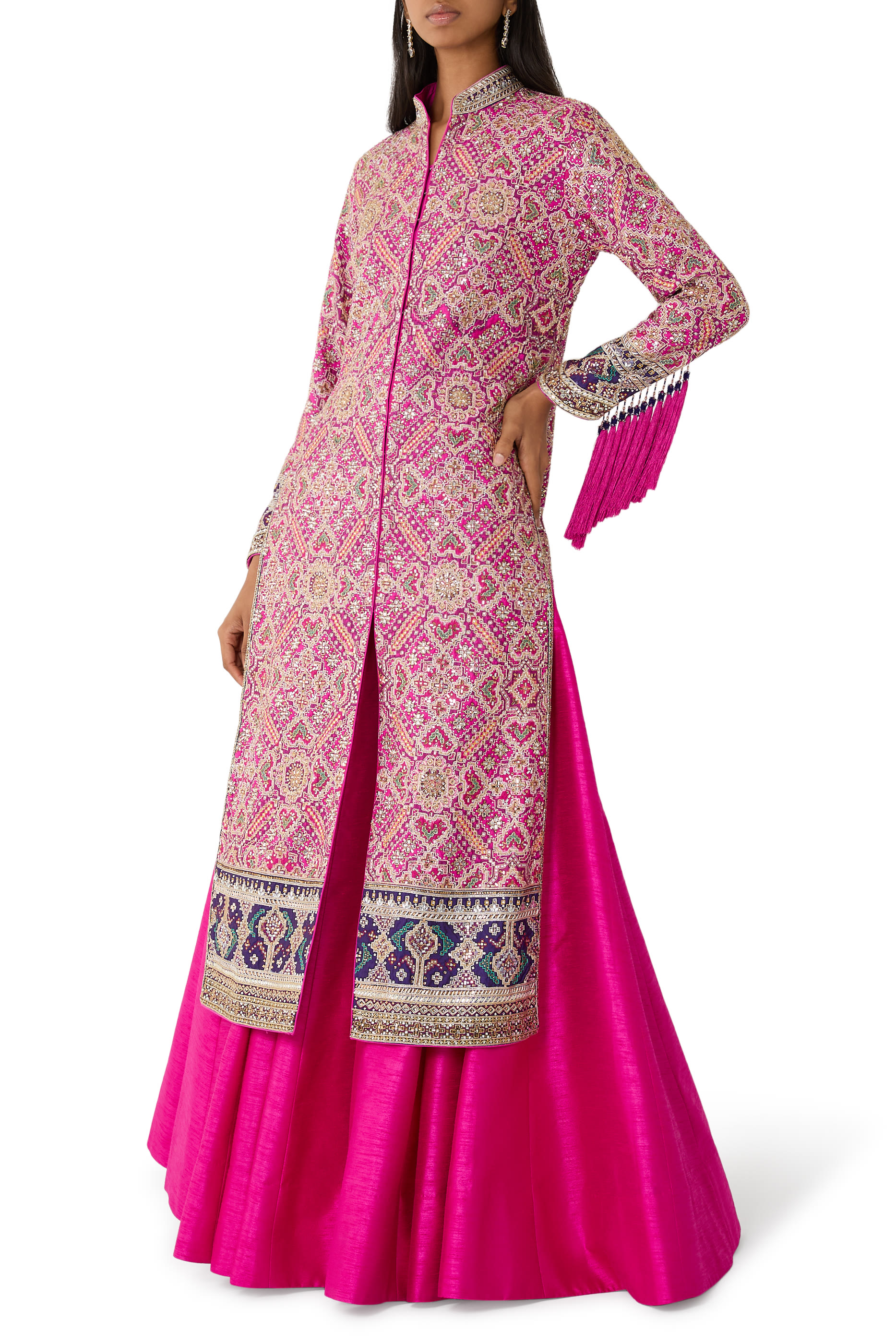  Fuchsia Patola Jacket & Skirt Set