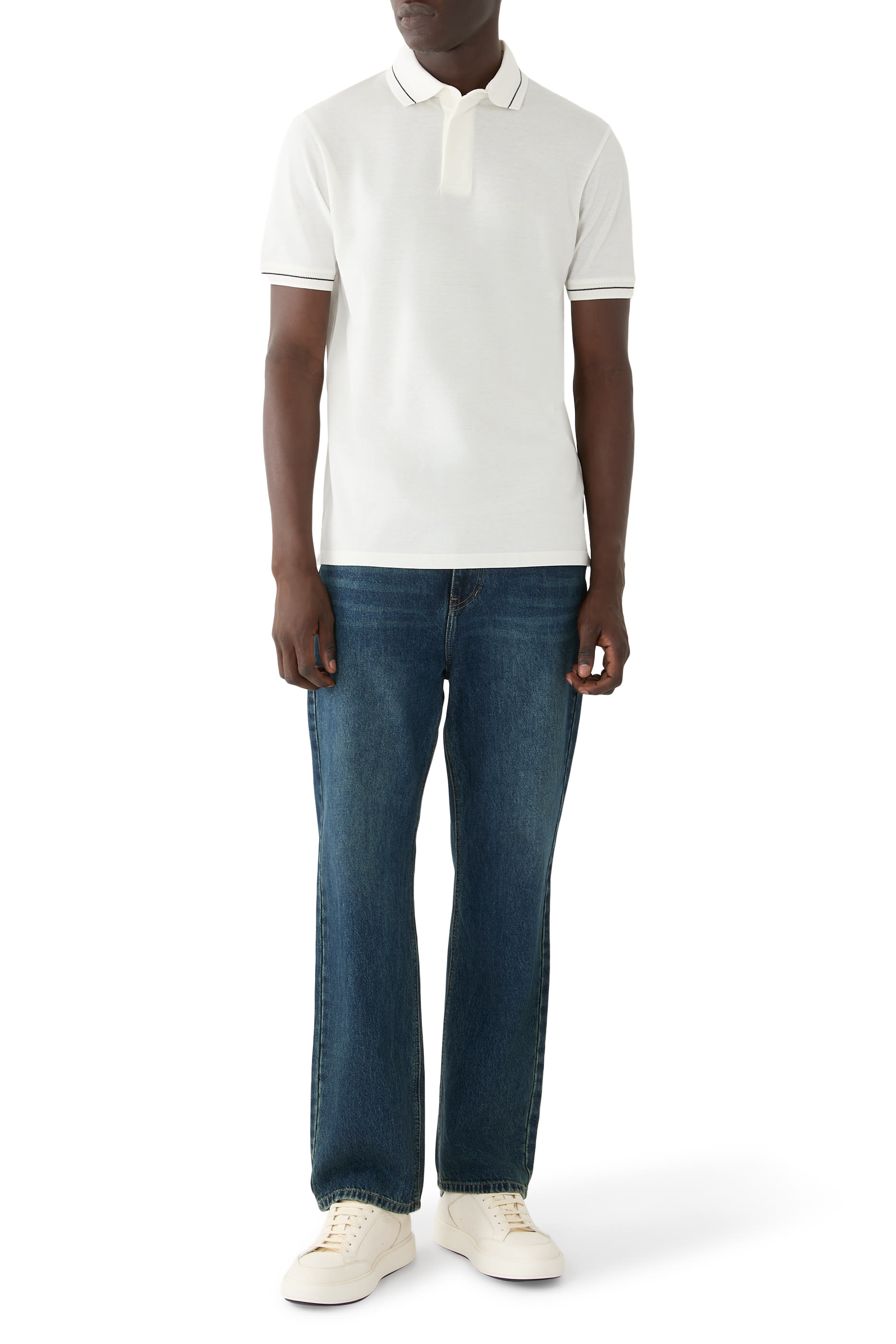 Logo Stripe Collar-Detail Polo Shirt