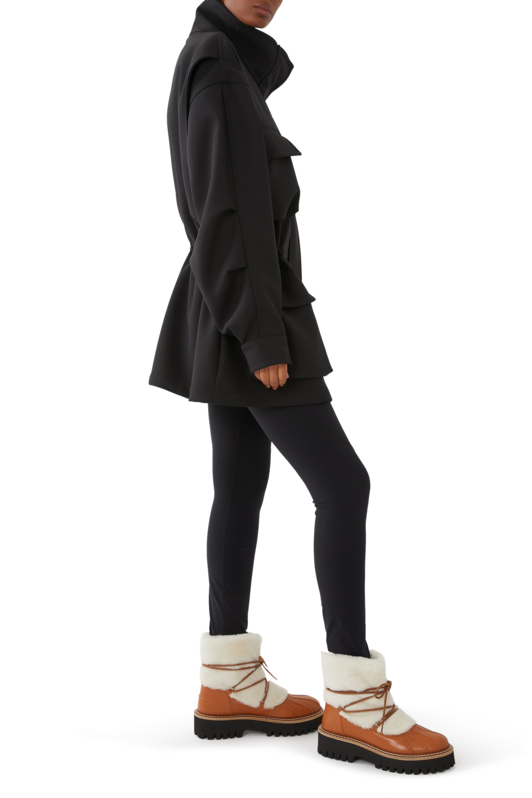 Lace-Up Mid-Length Boots in Ironed Merino