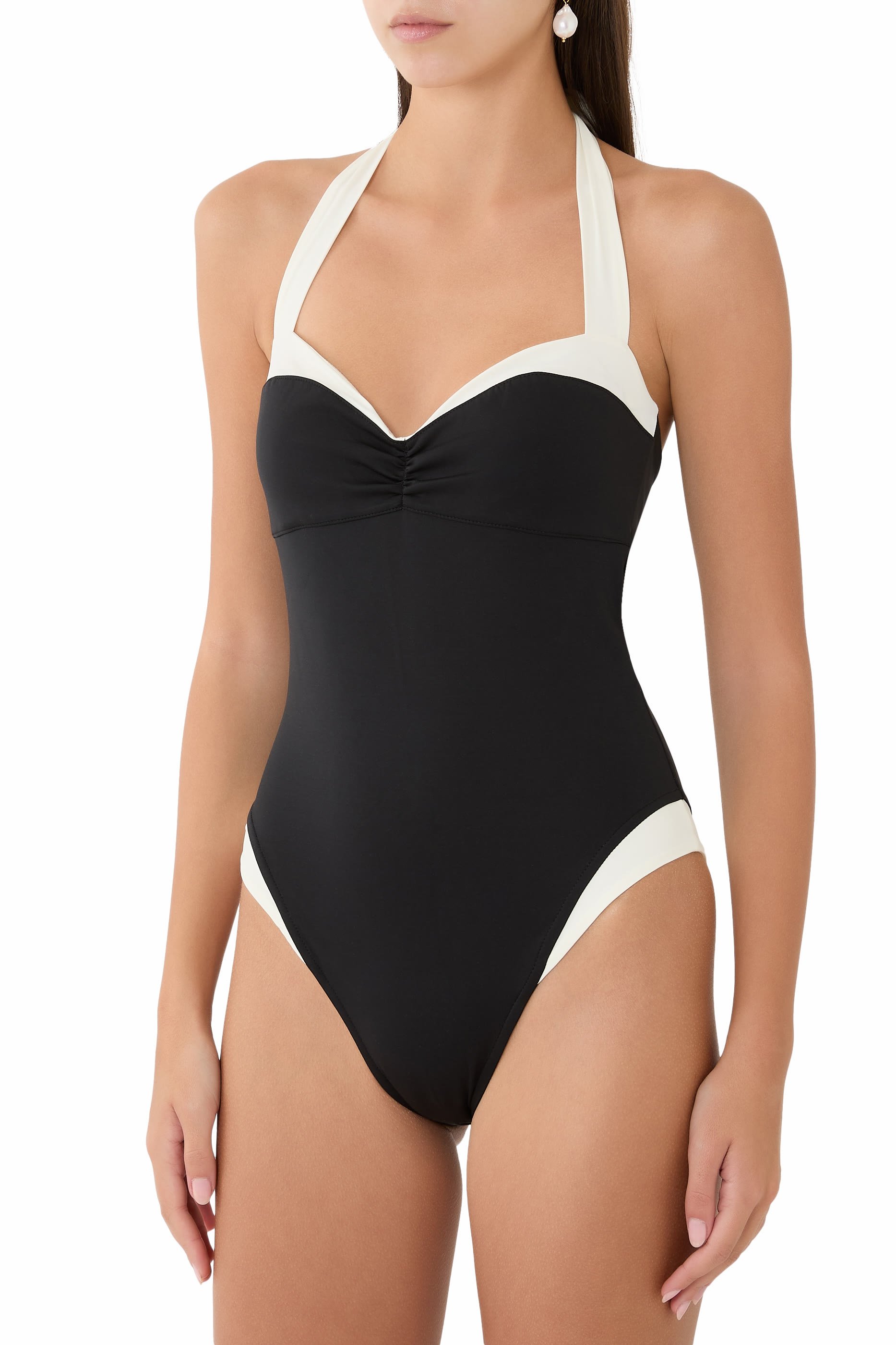 Côte D’Azur Bi-Colour Halterneck One-Piece Swimsuit