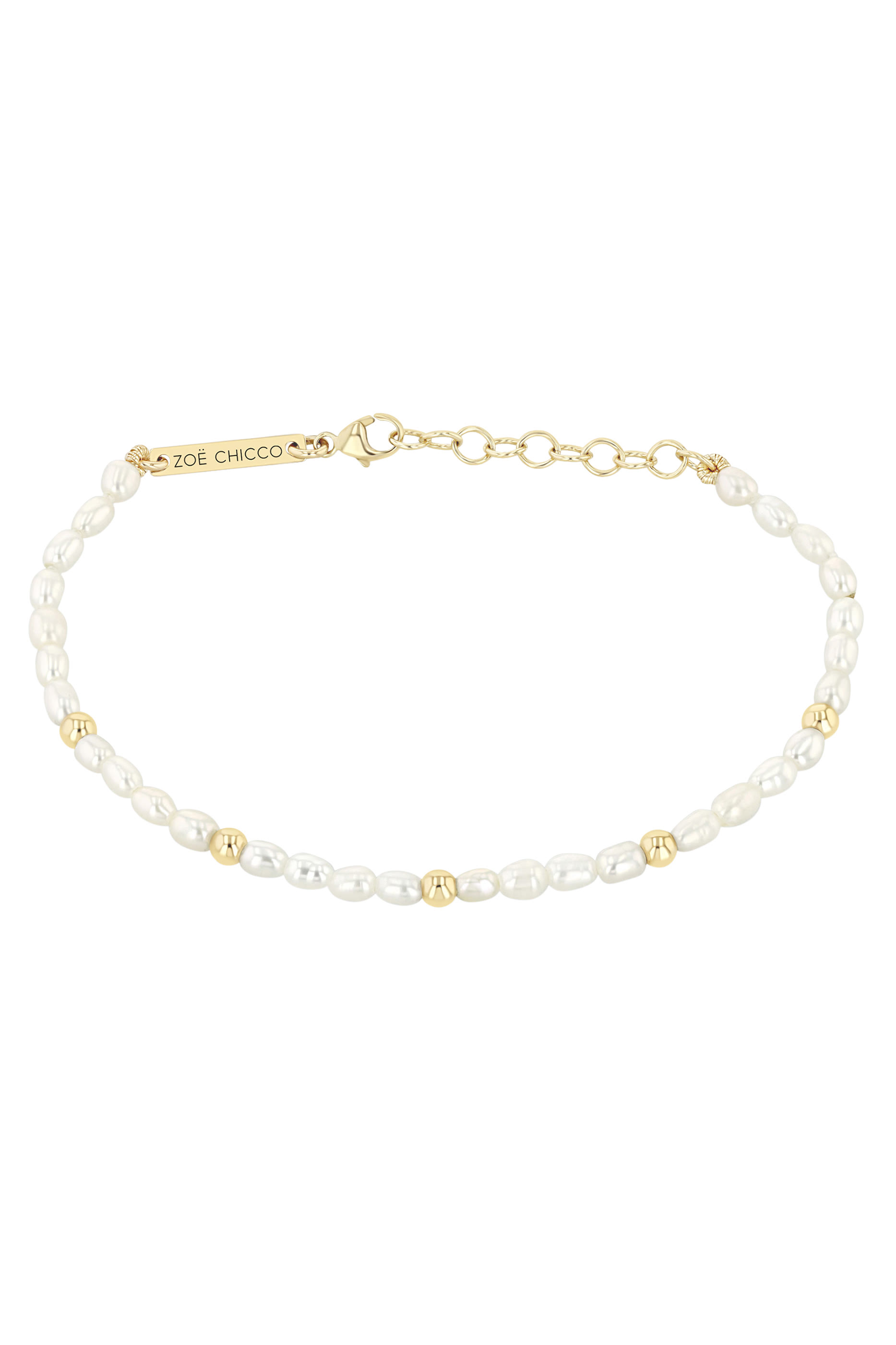 Bead Station Rice Pearl Bracelet, 14K Yellow Gold