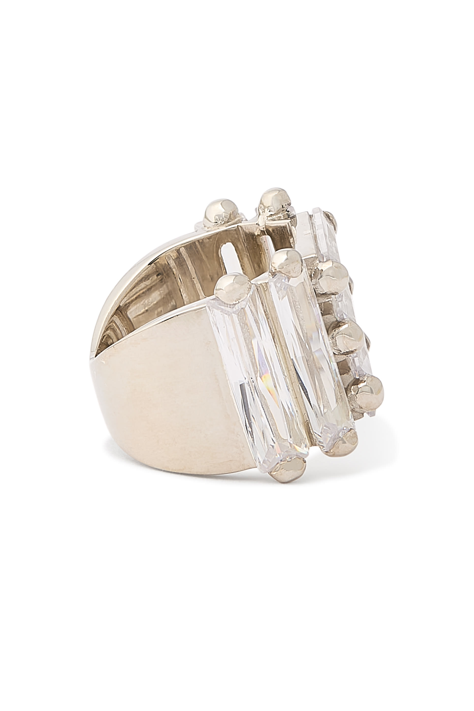 Crystallised Armour Ring, 925 Sterling Silver & Zirconia Baguettes