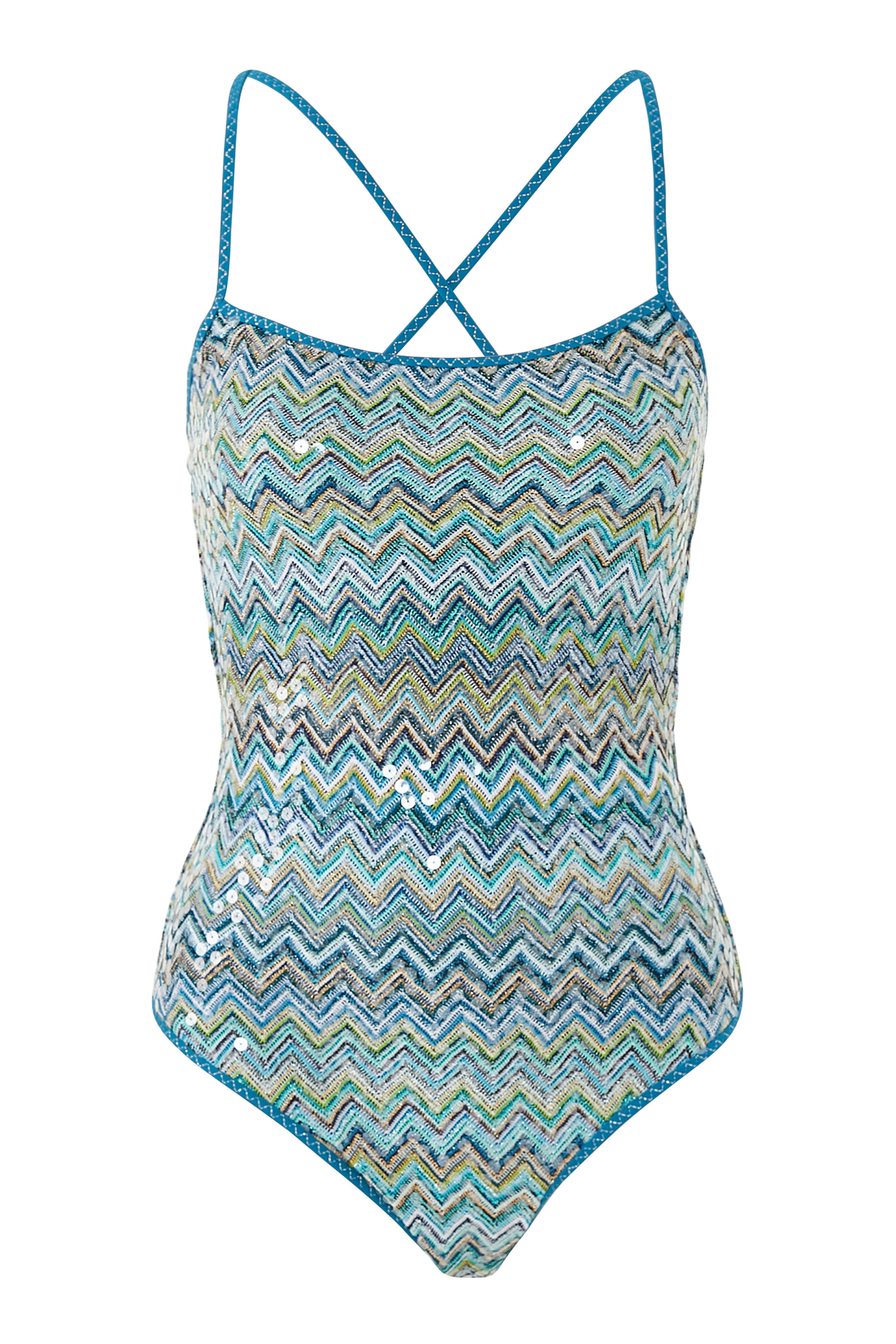 Exclusive Mare Chevron Raschel Sequinned One Piece Swimsuit