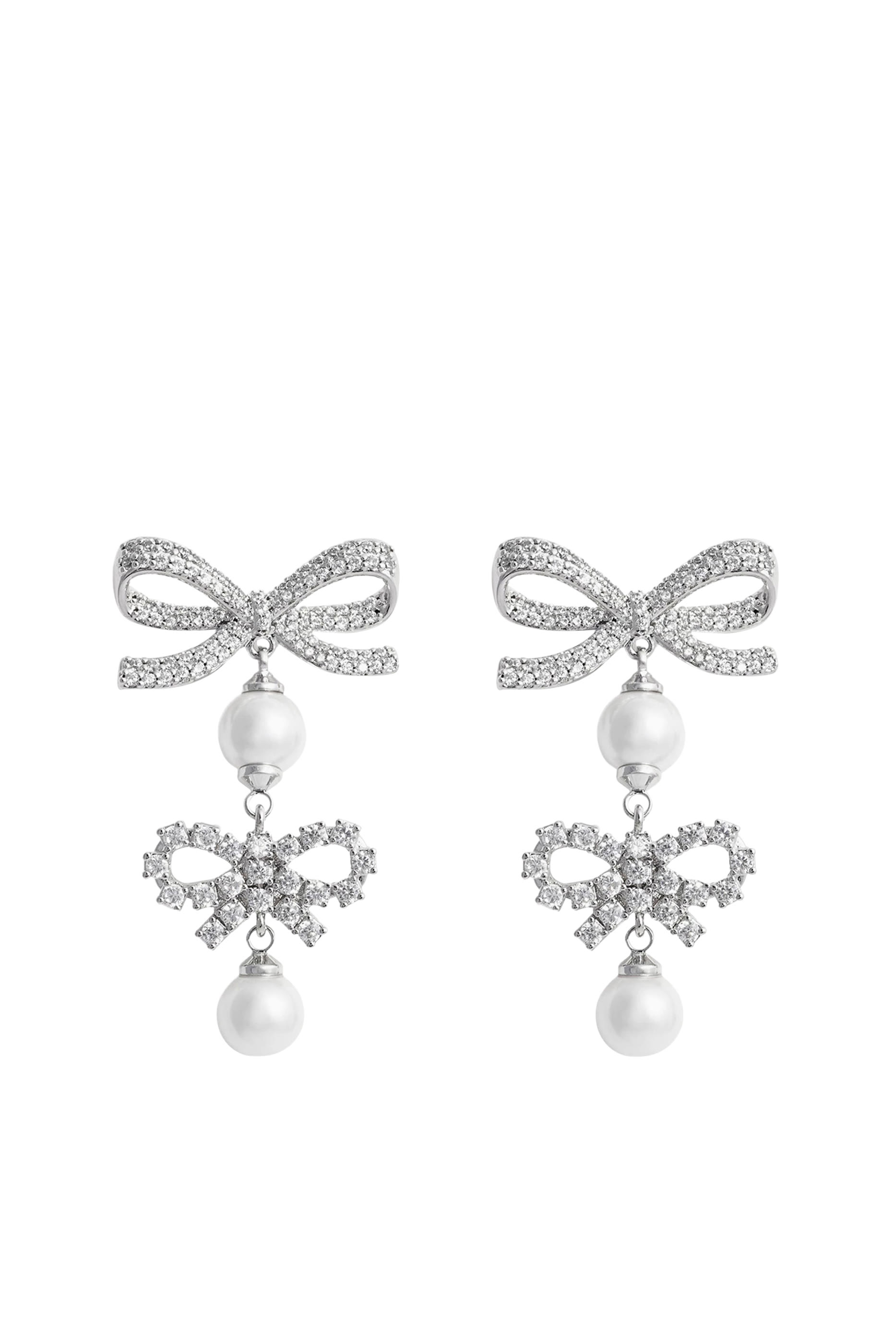 Double Bow Pearl Earrings