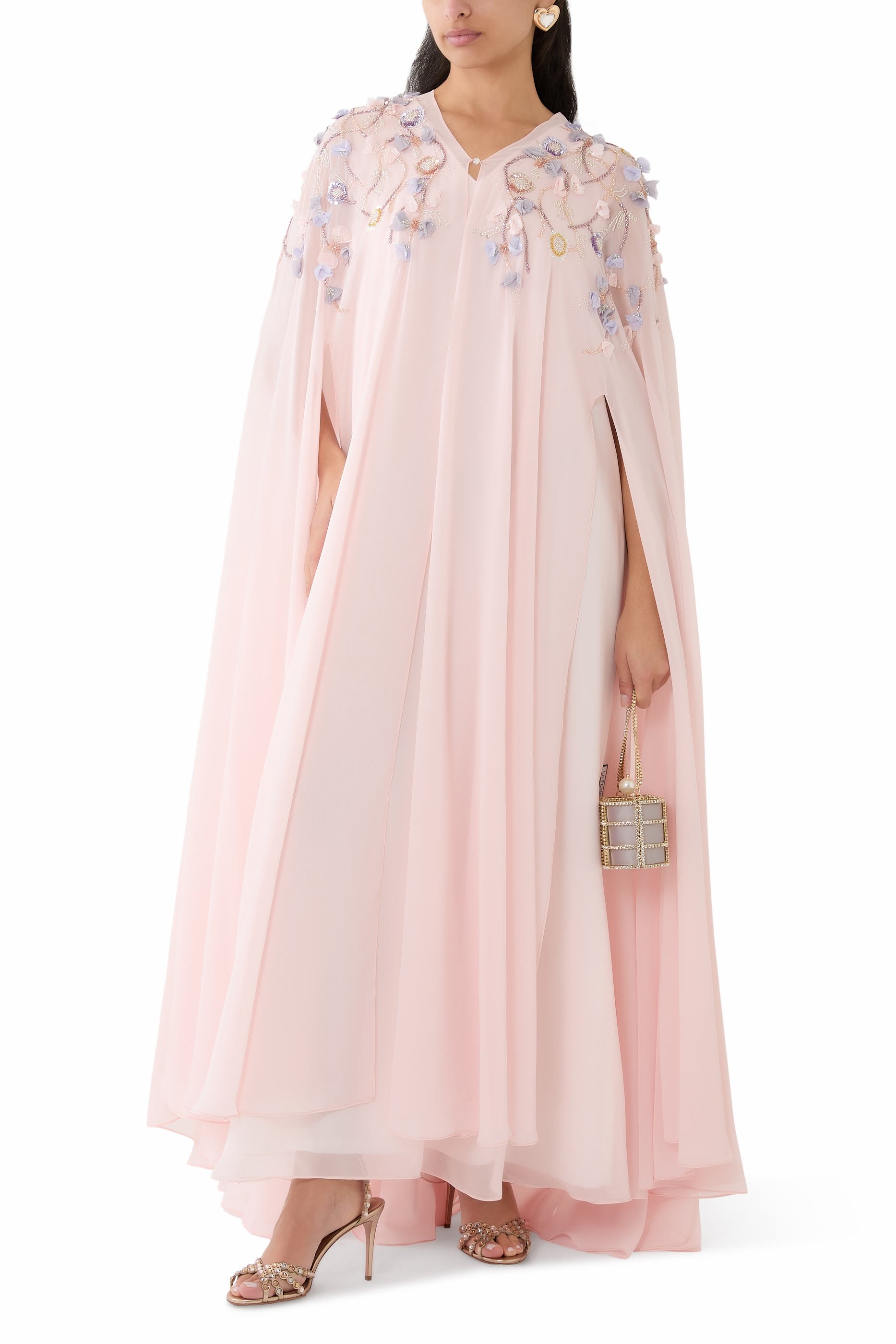 Petal Appliqu&eacute; V-neck Maxi Dress