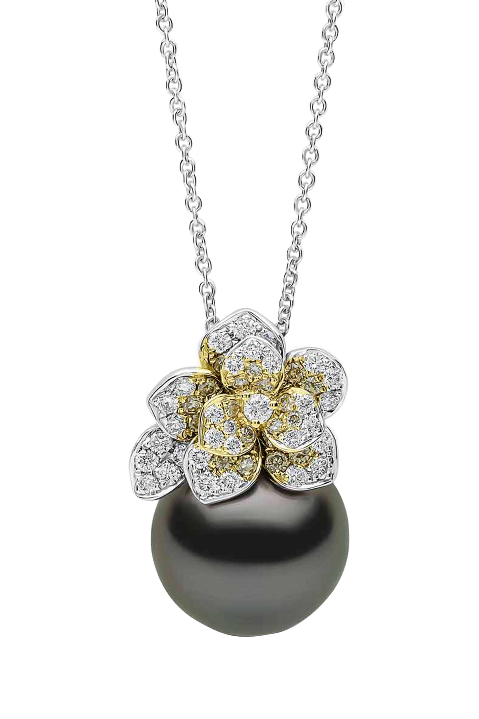 Pendant Necklace, 18K White Gold with Tahitian Pearl & Diamonds