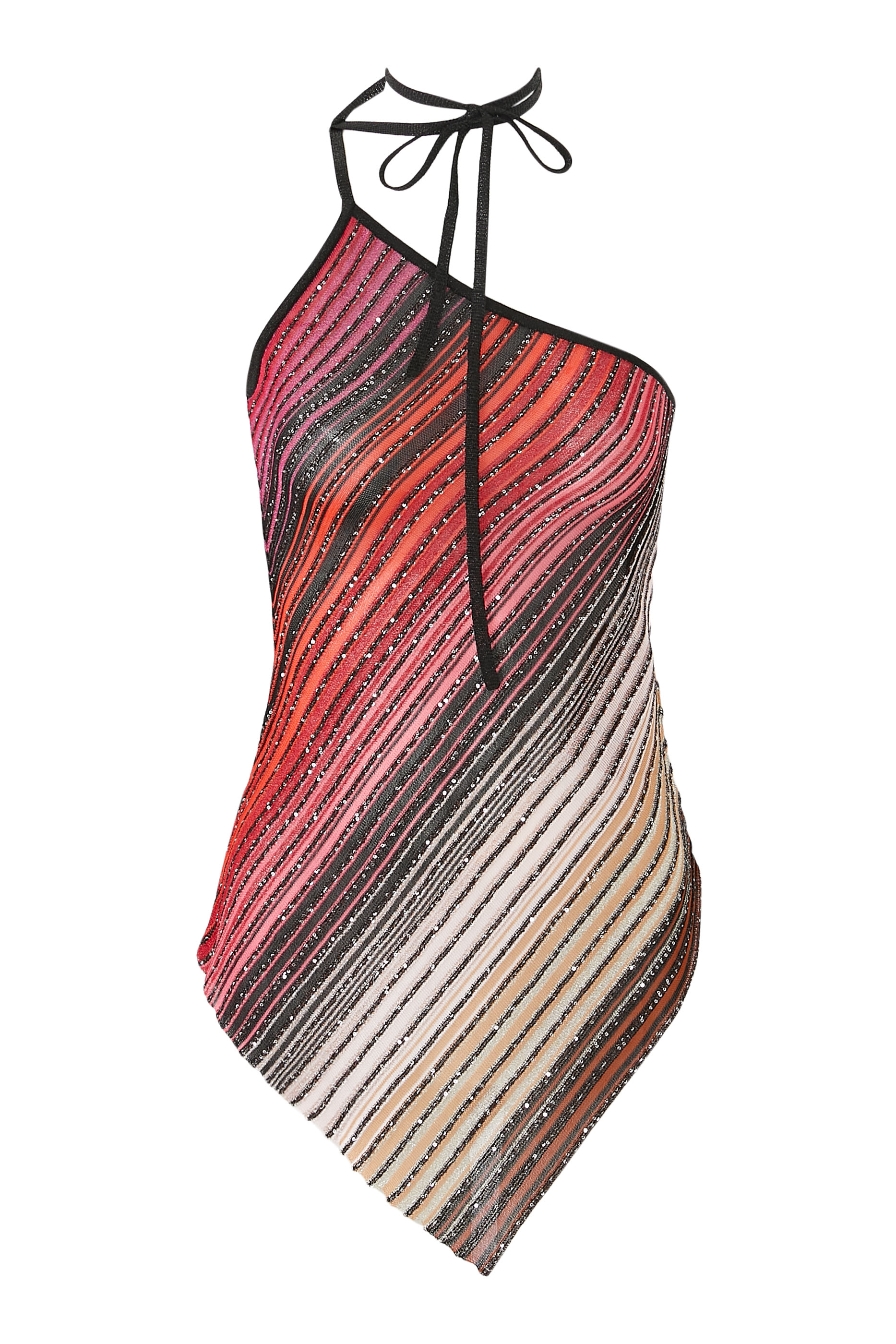 Asymmetrical One-Shoulder Partial Striped Top with Sequins