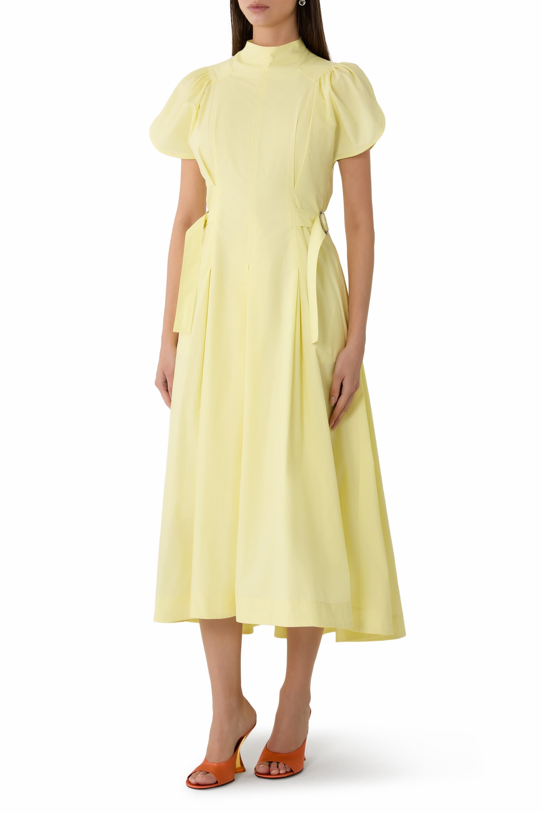 Puff Sleeves Side-Tie Midi Dress