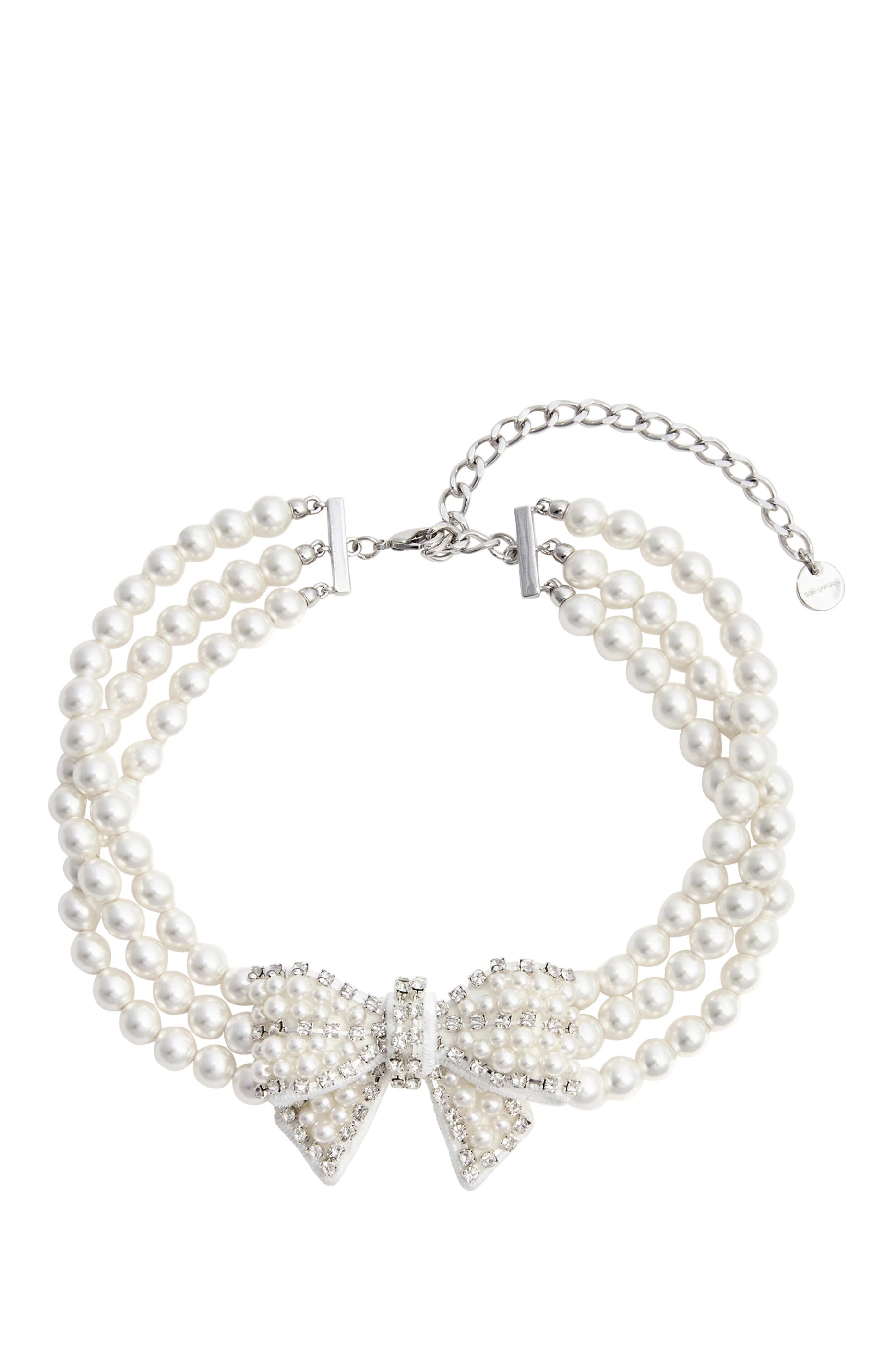 Pearl Satin Bow Necklace