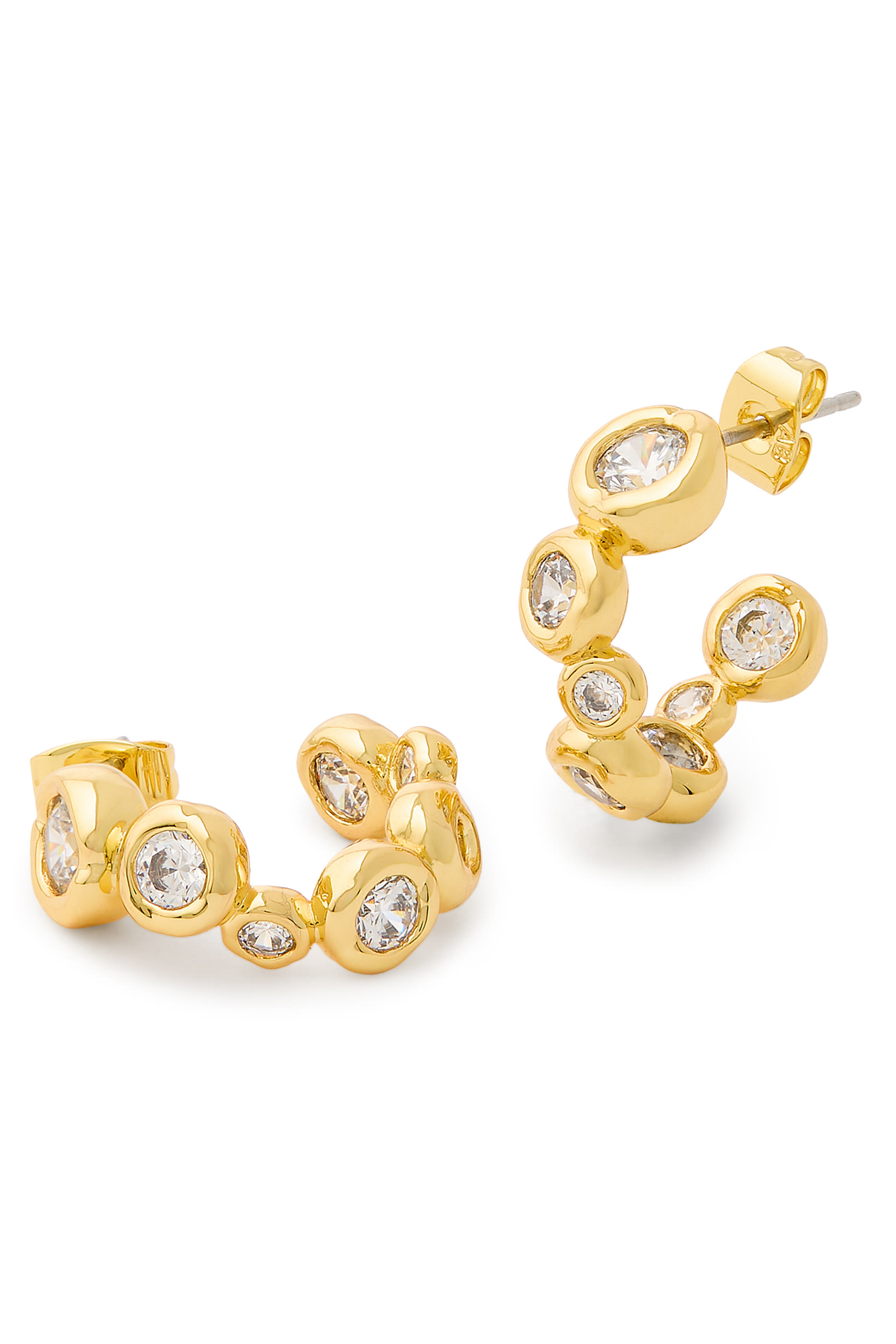 Asterales Small Hoop Earrings, 14k Gold Plated Brass & Cubic Zirconia