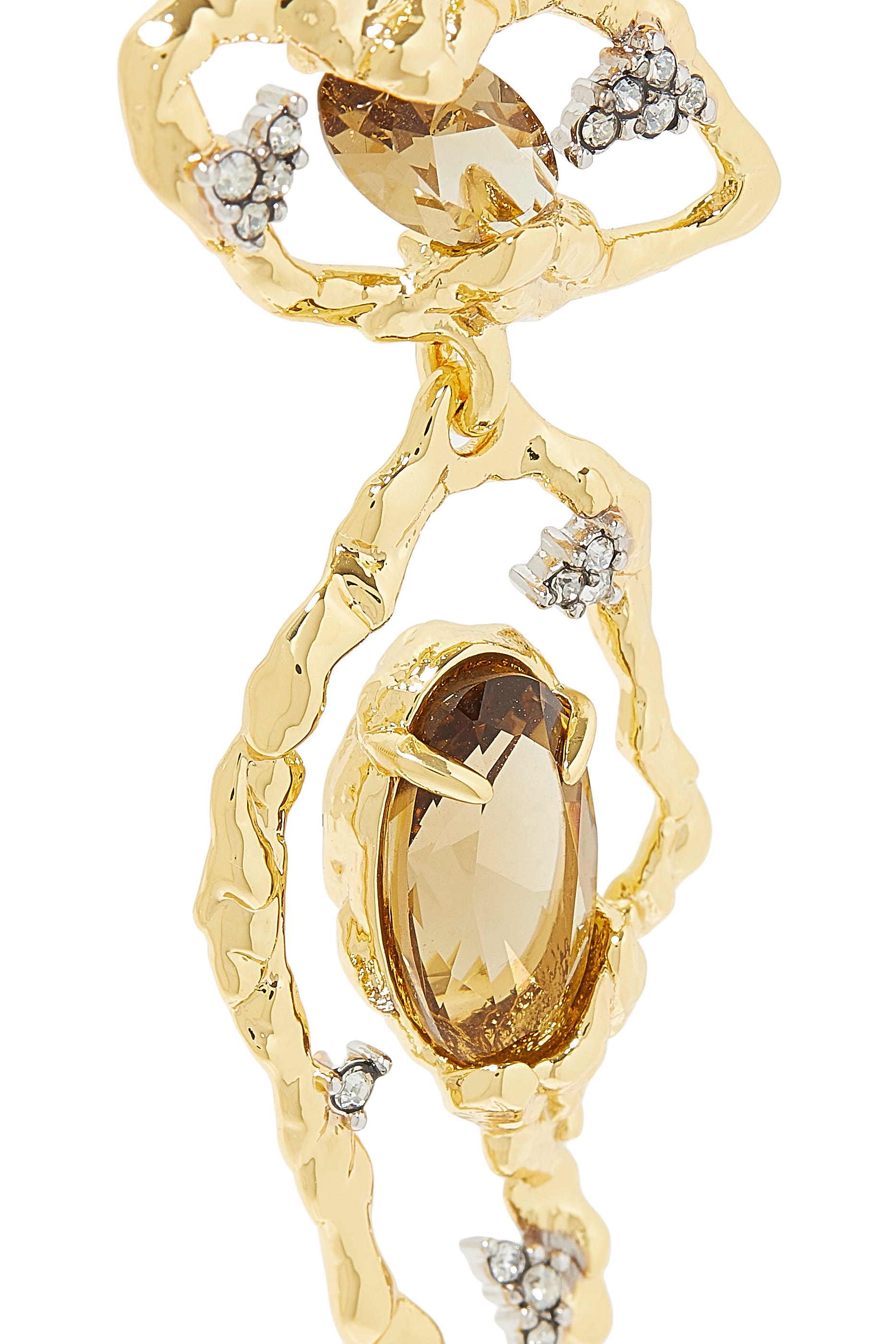 14K Gold Smoky Topaz Brut Desert Long Earrings