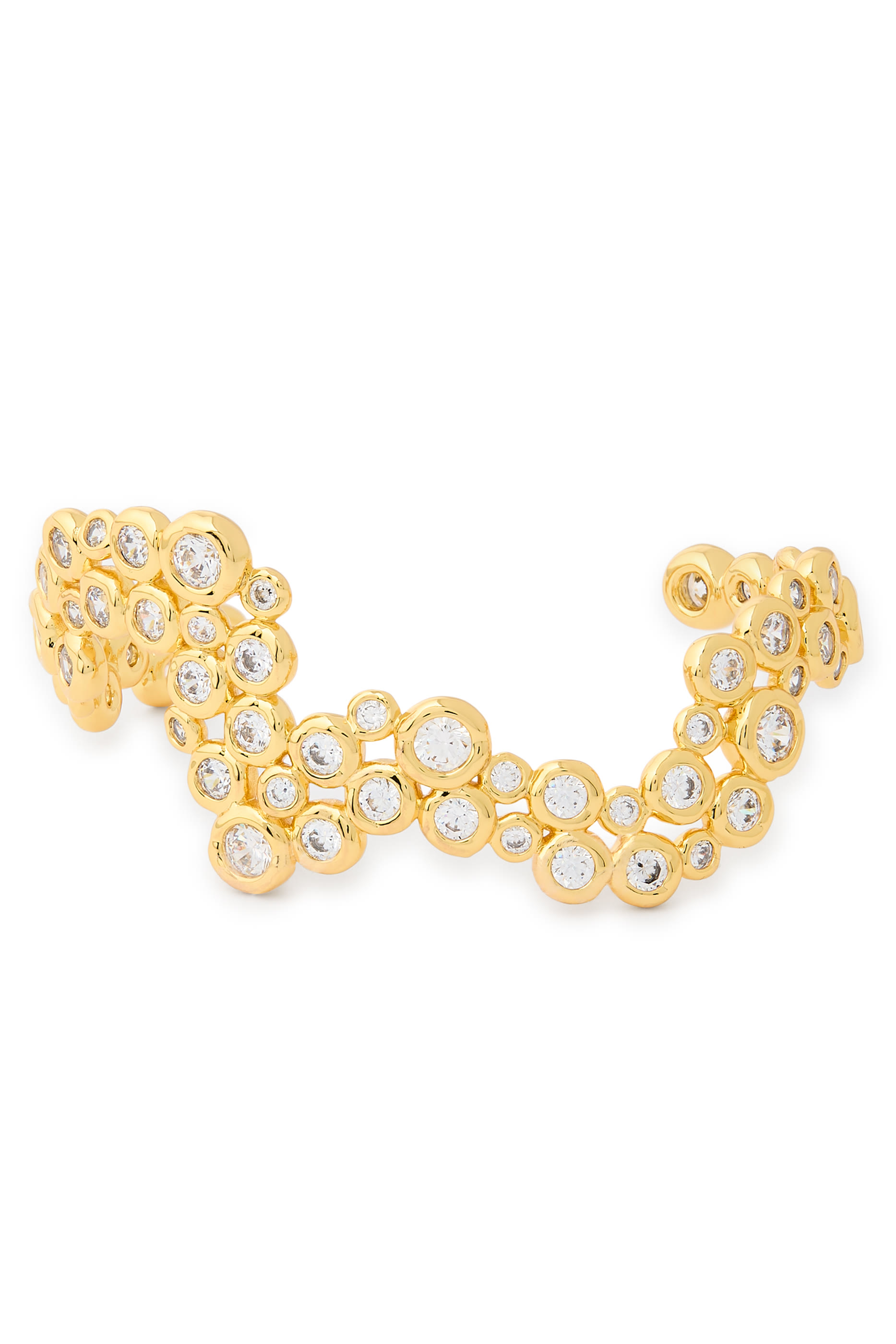 Asterales Gold Open Wave Cuff Bracelet,  14k Gold Plated Brass & Cz Crystals