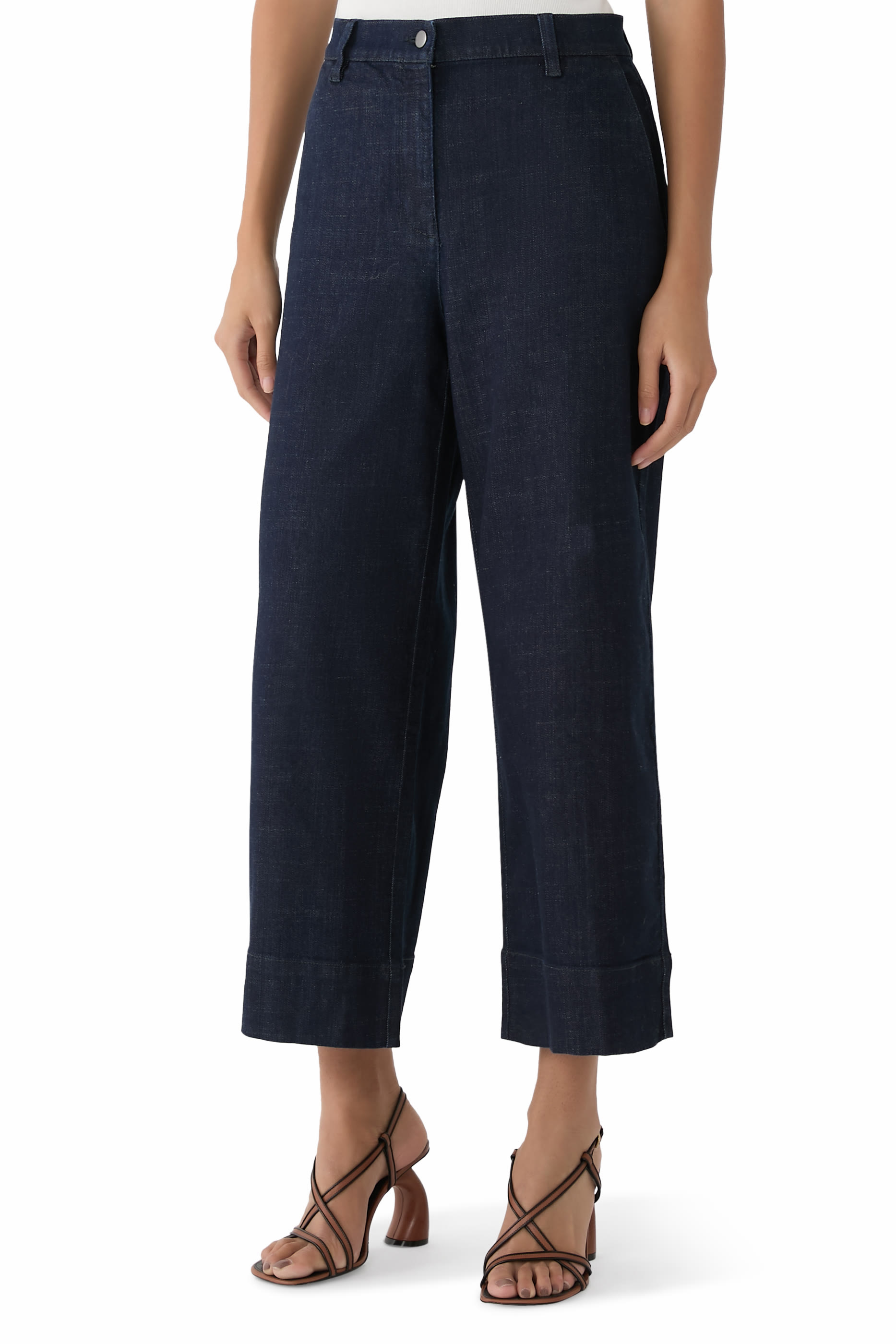 Cotton Stretch Denim Wide-Leg Jeans