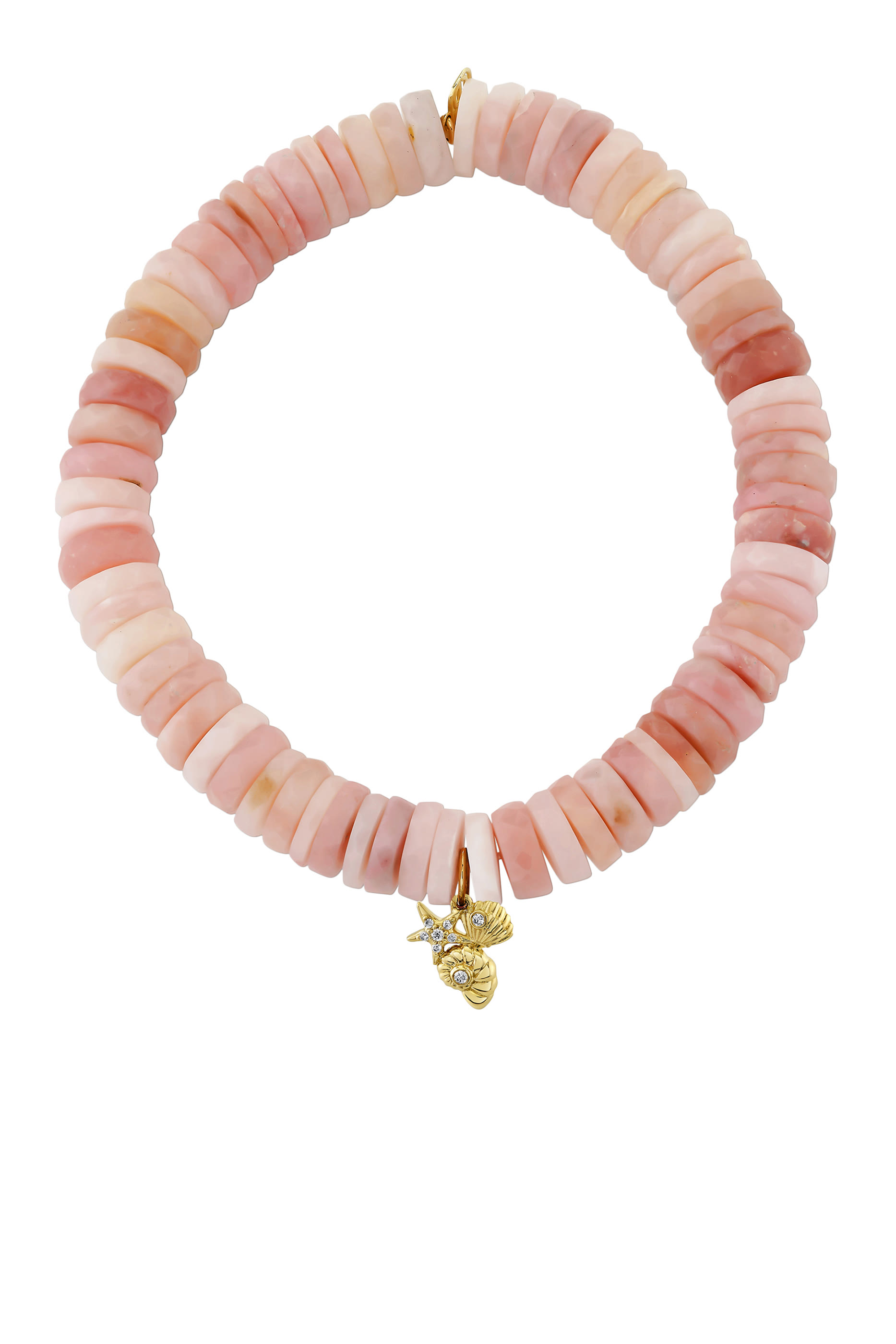 Shell Cluster Charm Bracelet, 14k Yellow Gold & Pink Opal Beaded