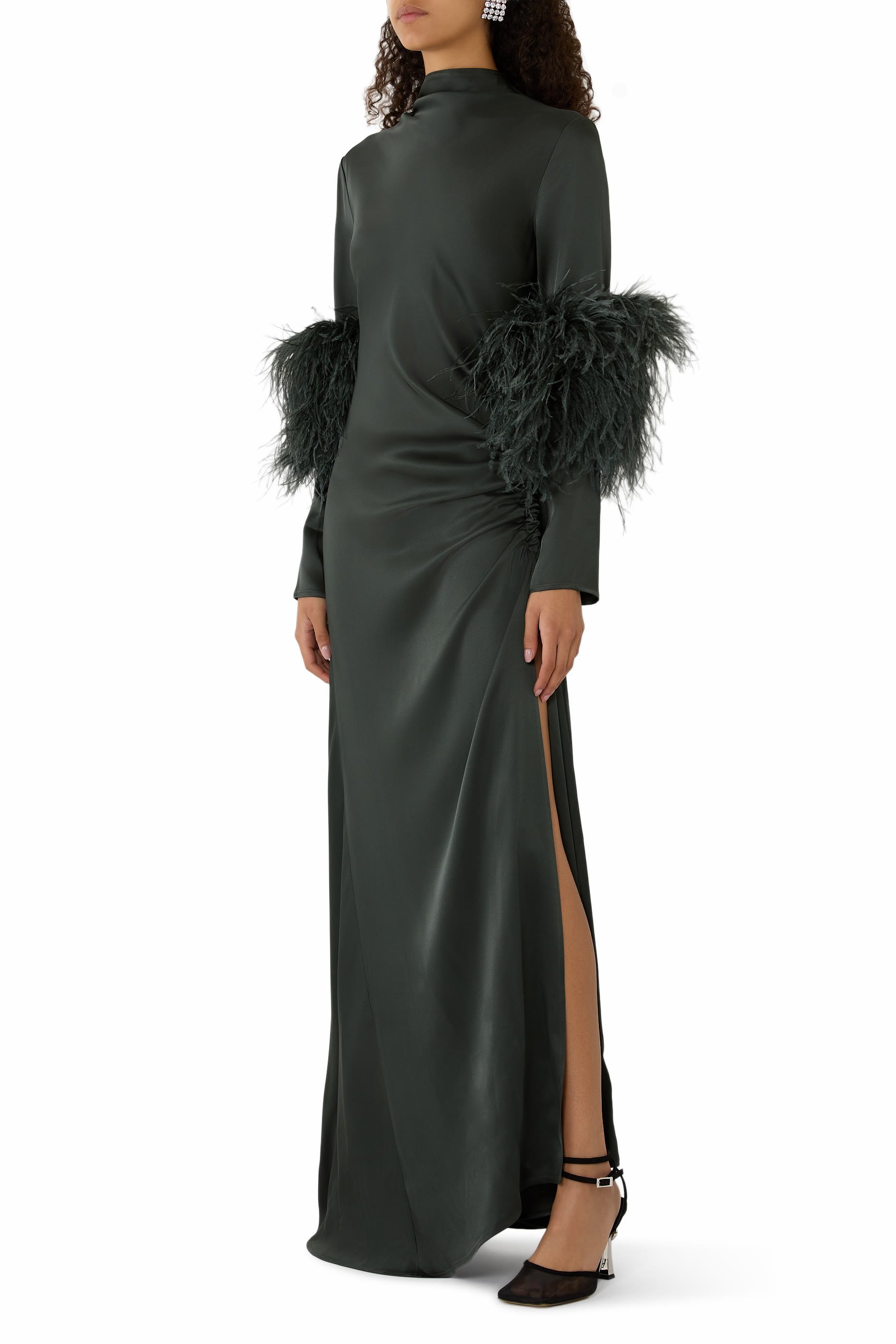 Feather Gathered-Detail Long Dress