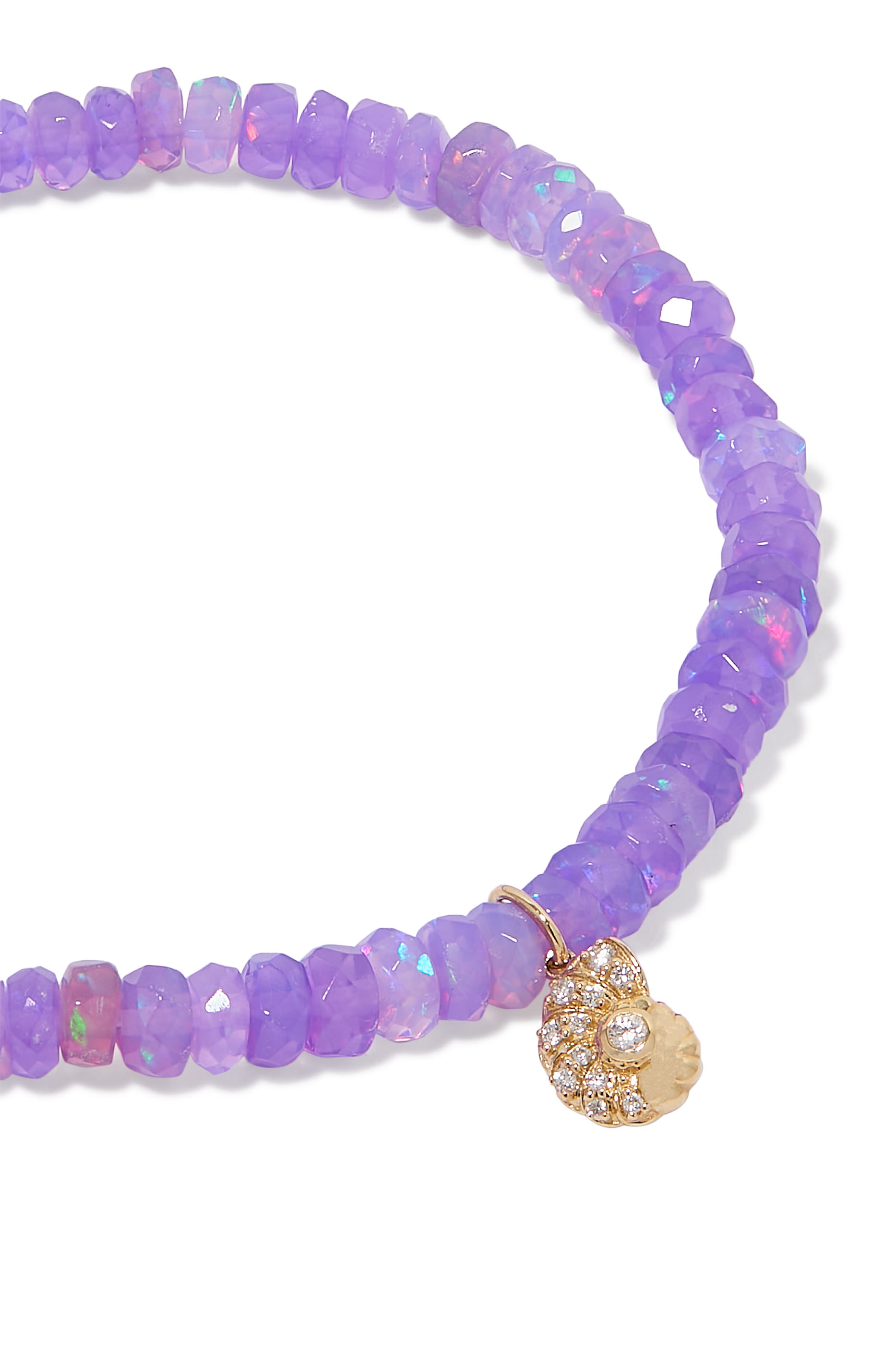Nautilus Charm Rondelle Bracelet, 14k Yellow Gold & Diamonds, Ethiopian Opal