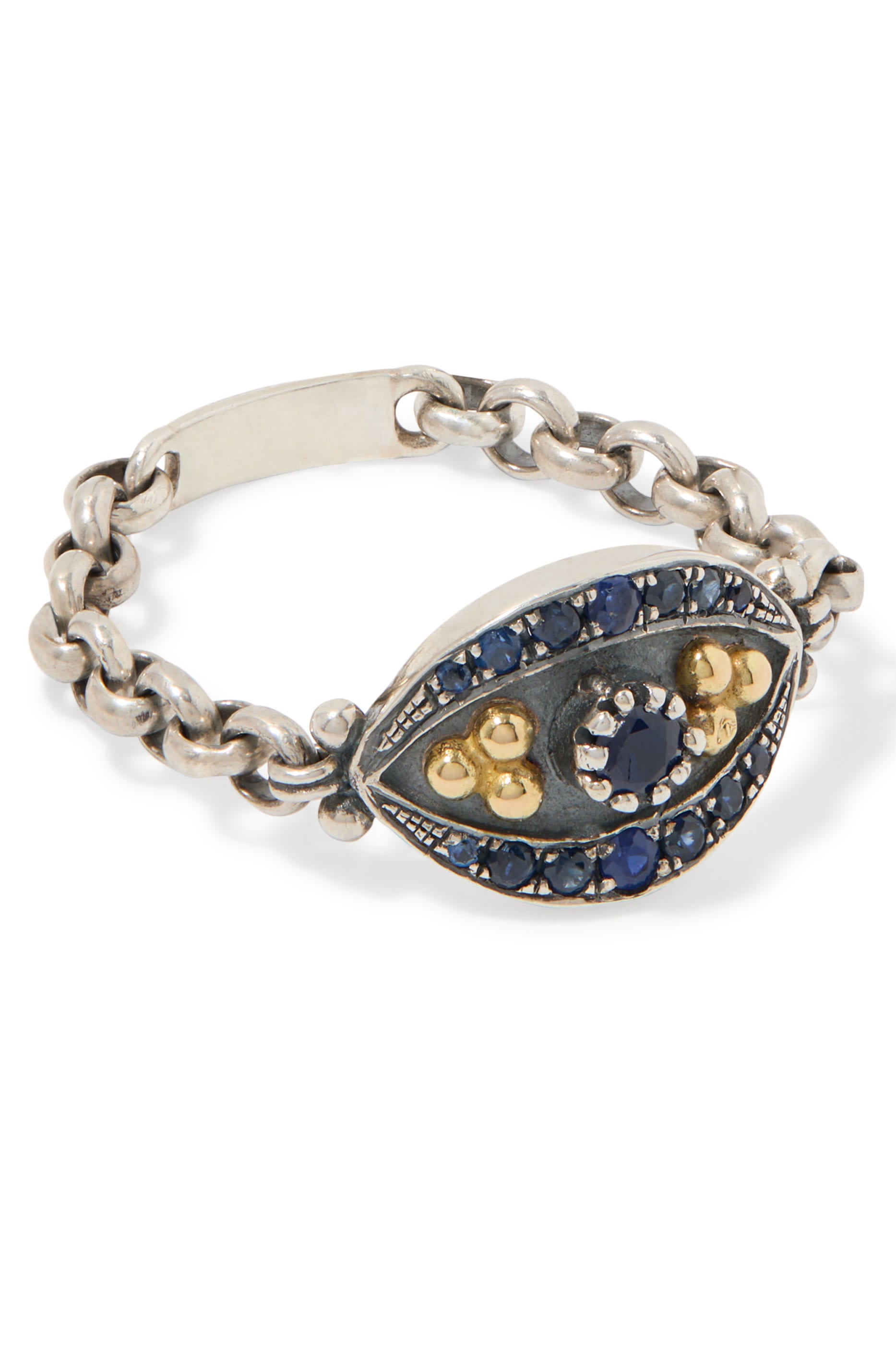  Eye of Hours Ring, 18K Yellow Gold with Sterling Silver, Sapphire & Diamonds