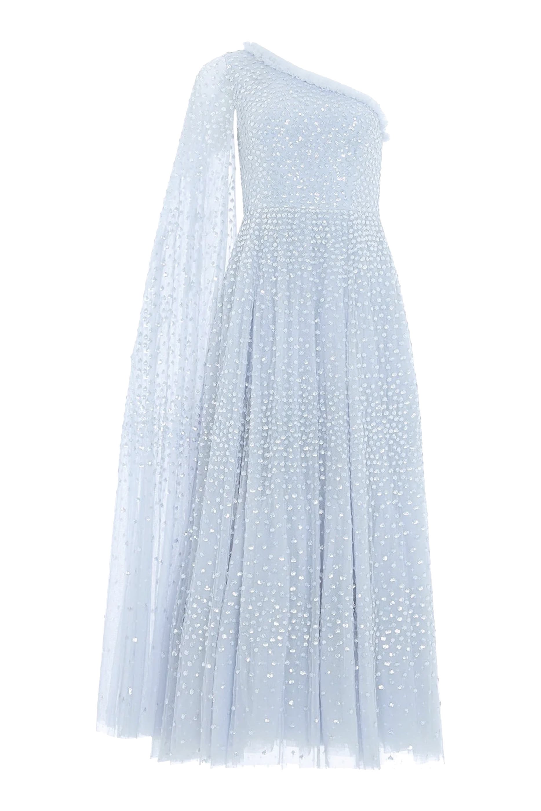 Scatter Dot One-Shoulder Ankle Gown