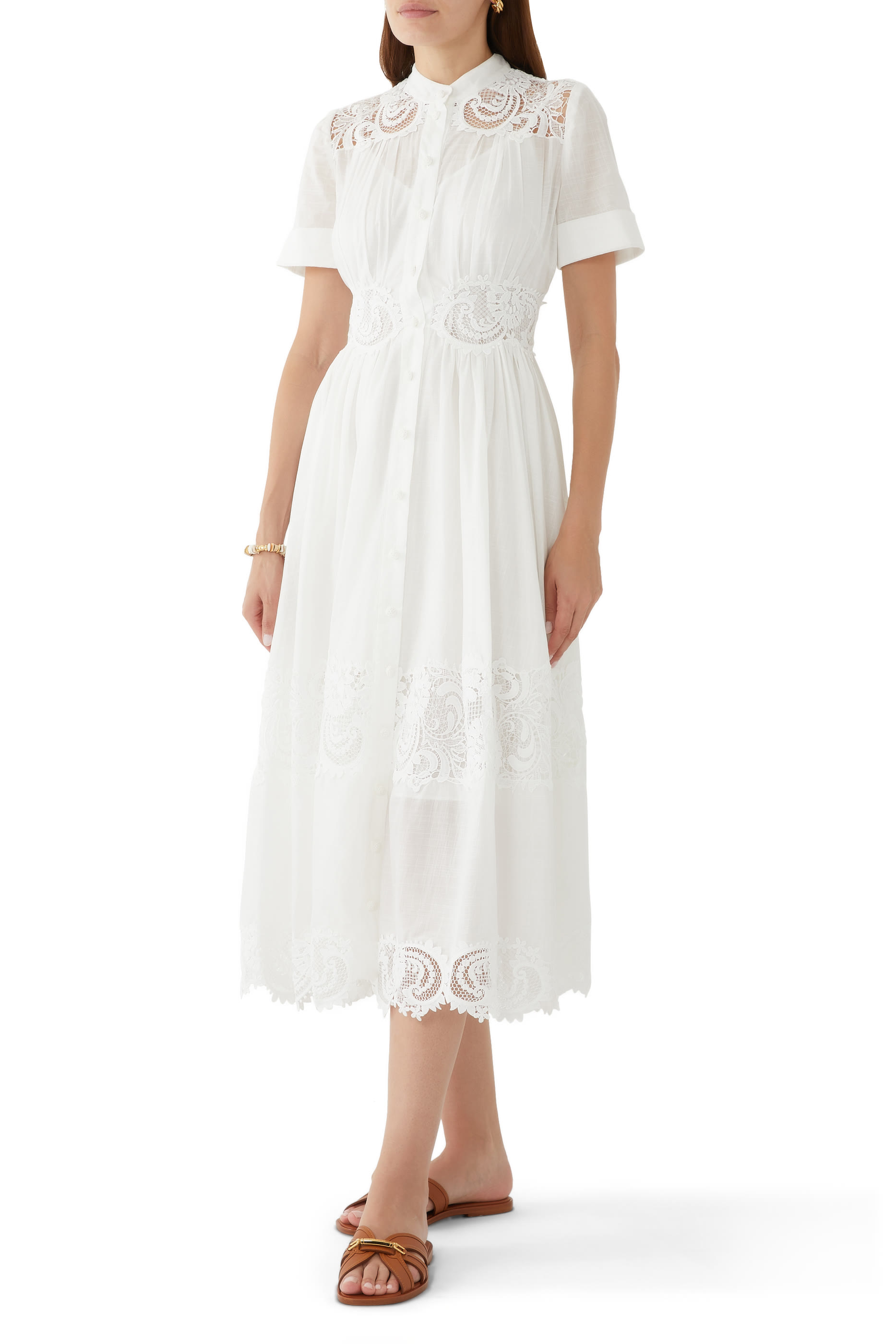 Pop Lace Trimmed Midi Dress