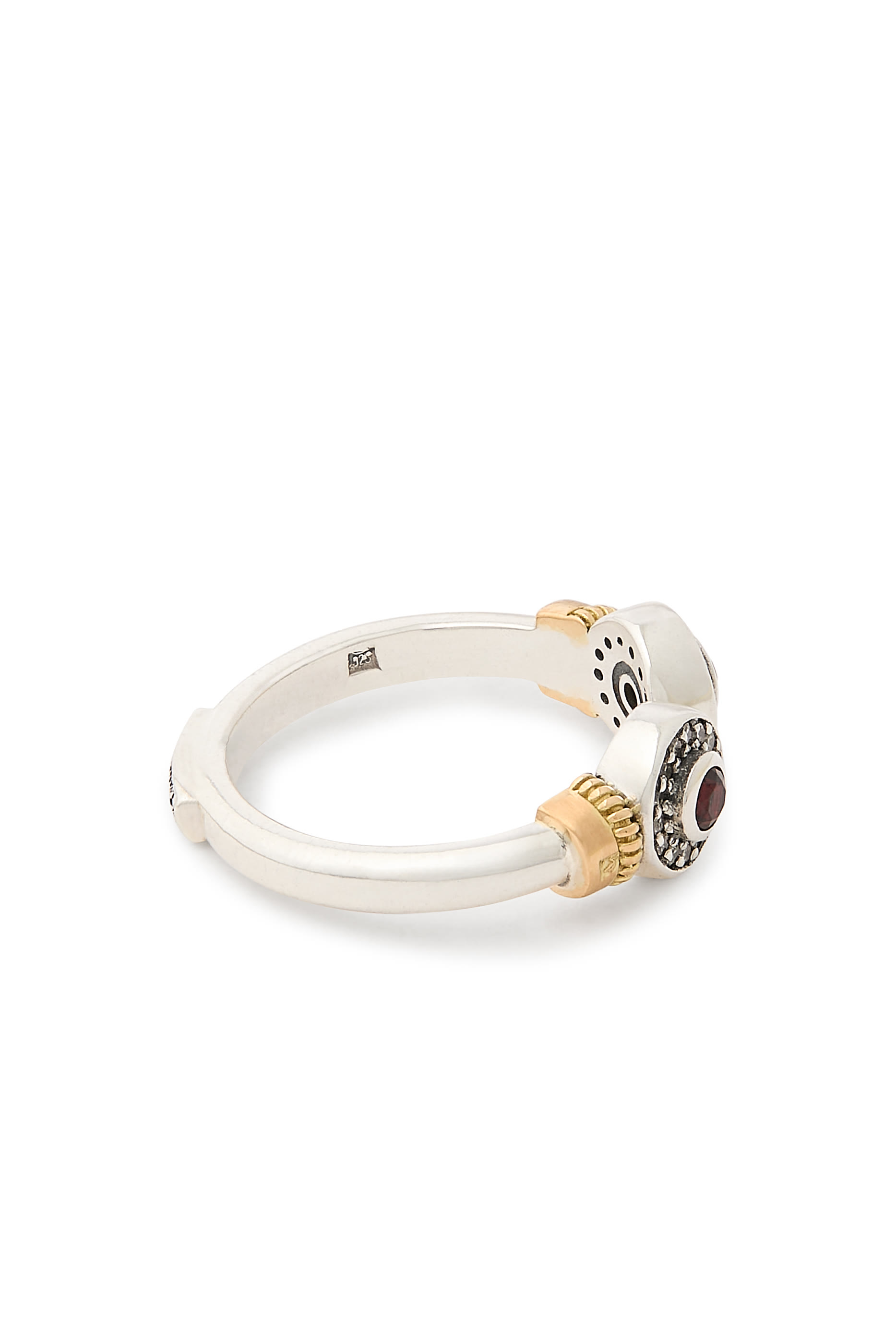 Turath Twisted Wirework Ring, 18K Yellow Gold with Sterling Silver, Champagne Diamond, Granet & Pearl