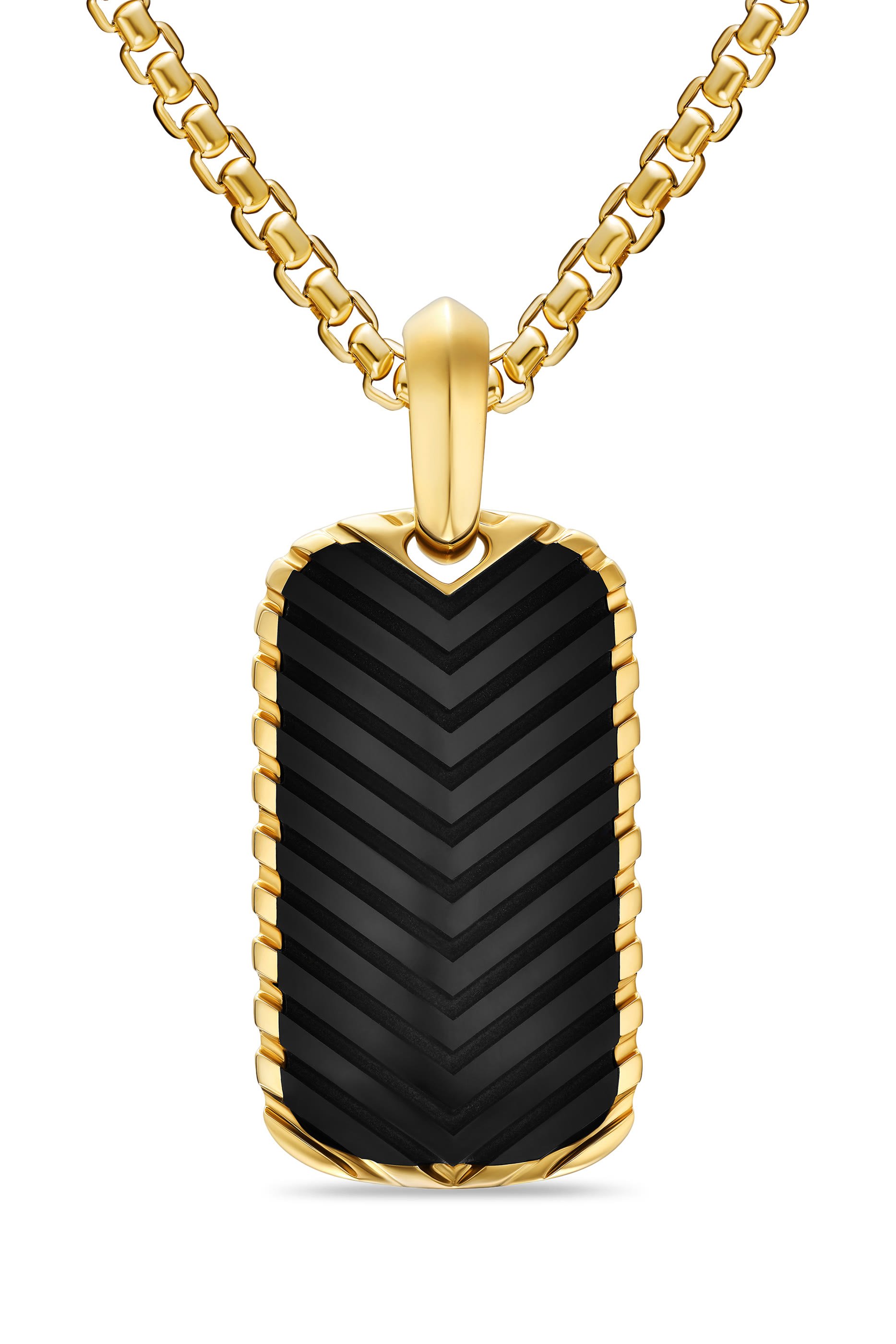 Chevron Tag, 18k Yellow Gold & Onyx