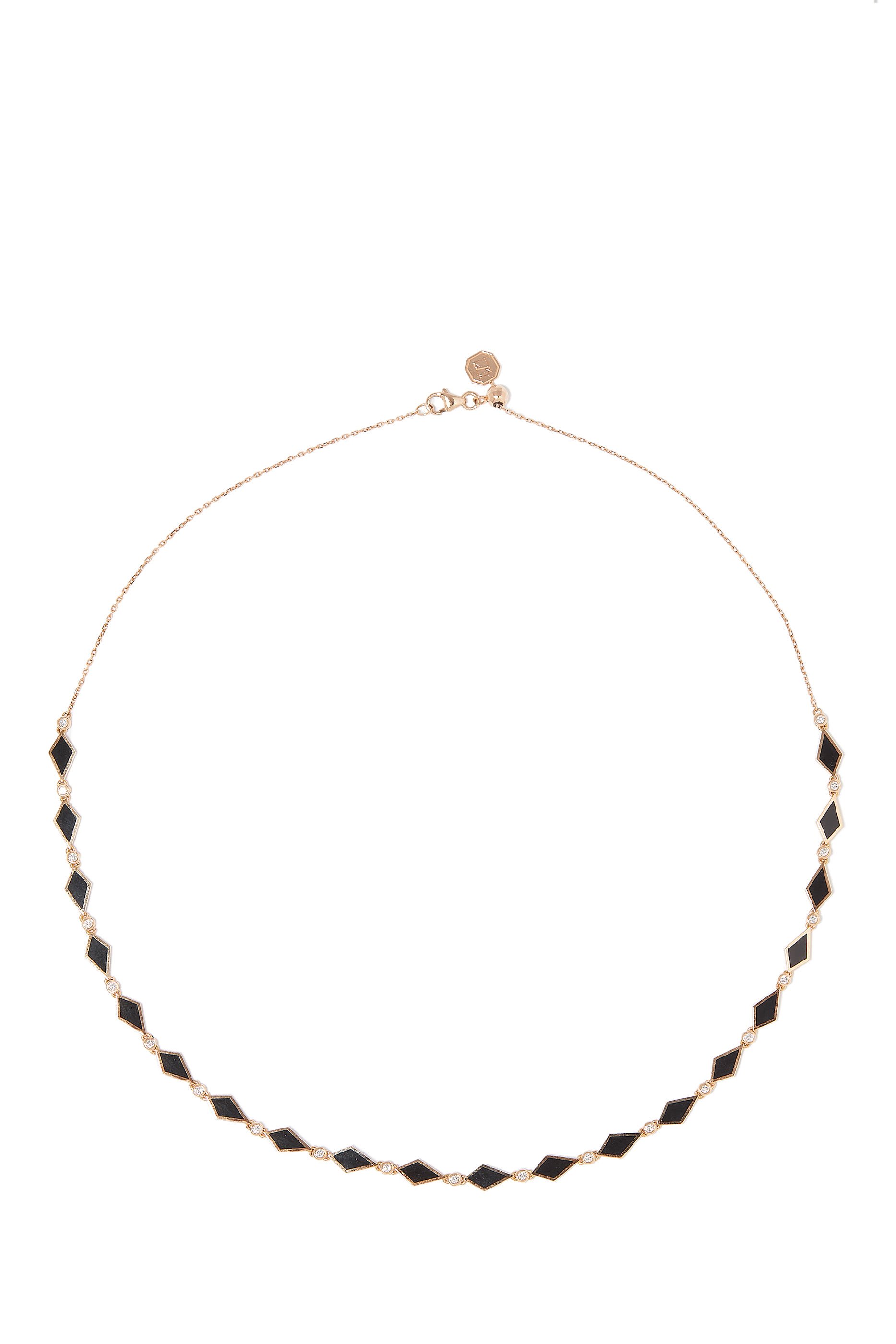 Mosaic Necklace, 18k Pink Gold with Morocco Black & Red Enamel and Diamonds