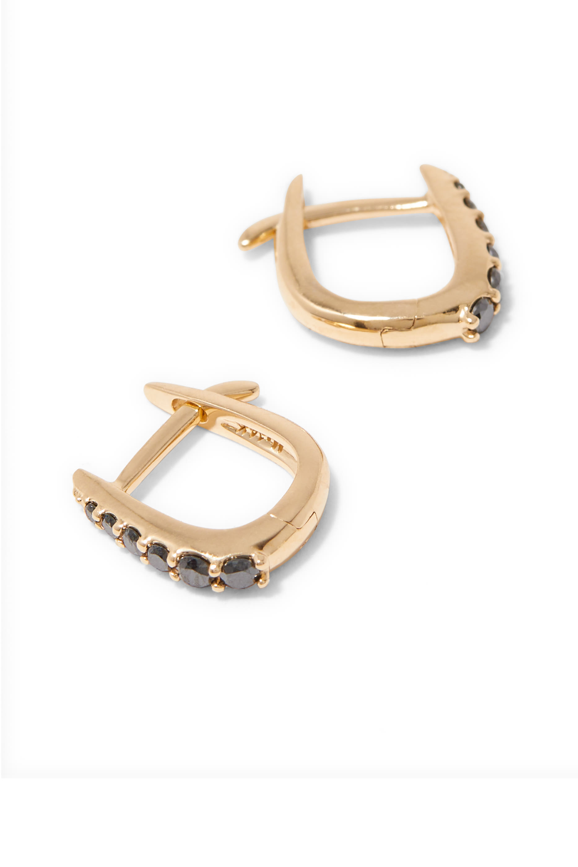 Fine Claw Huggies, 14K Yellow Gold & Black Diamonds