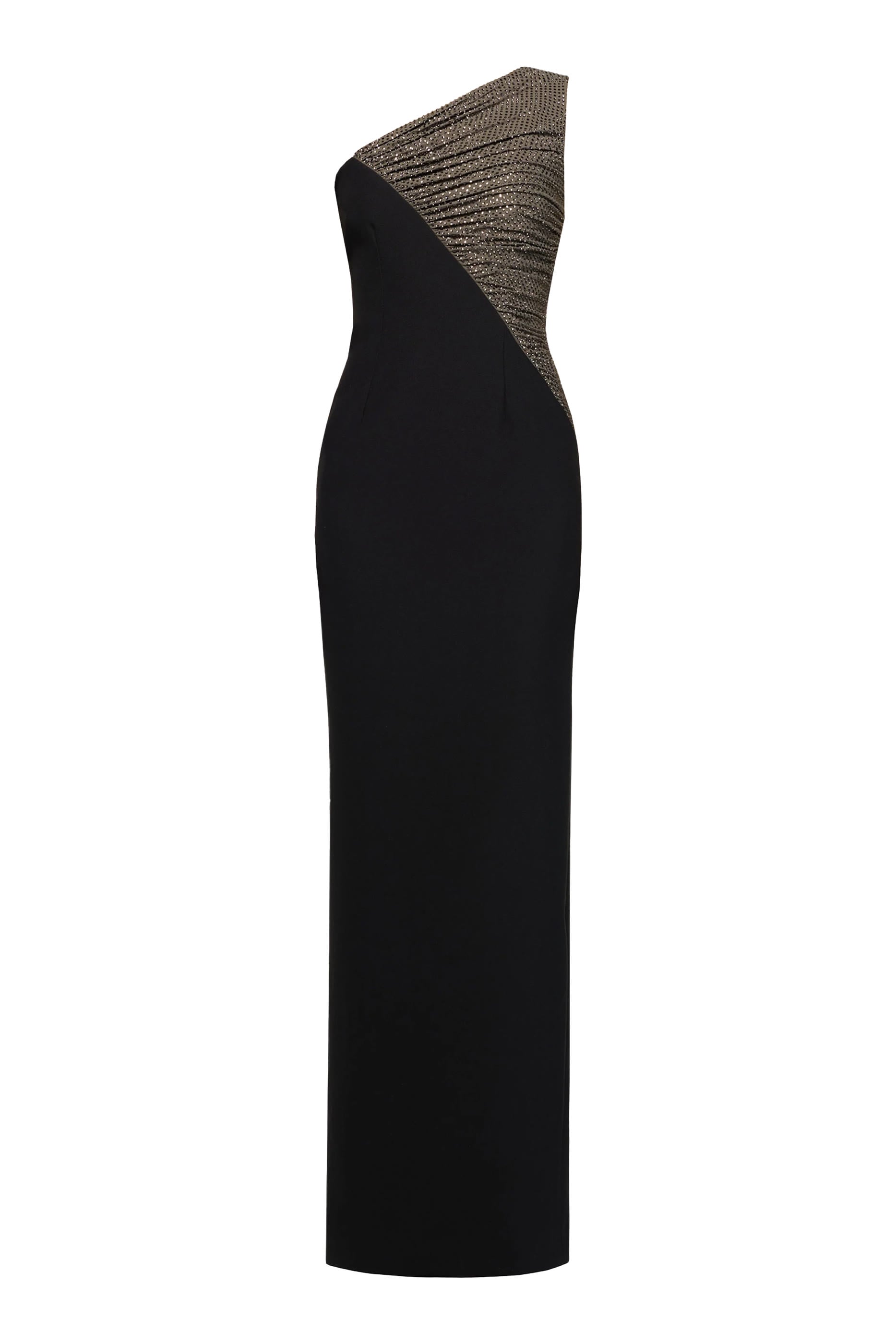 Asymmetric Diamante Contrast Column Dress