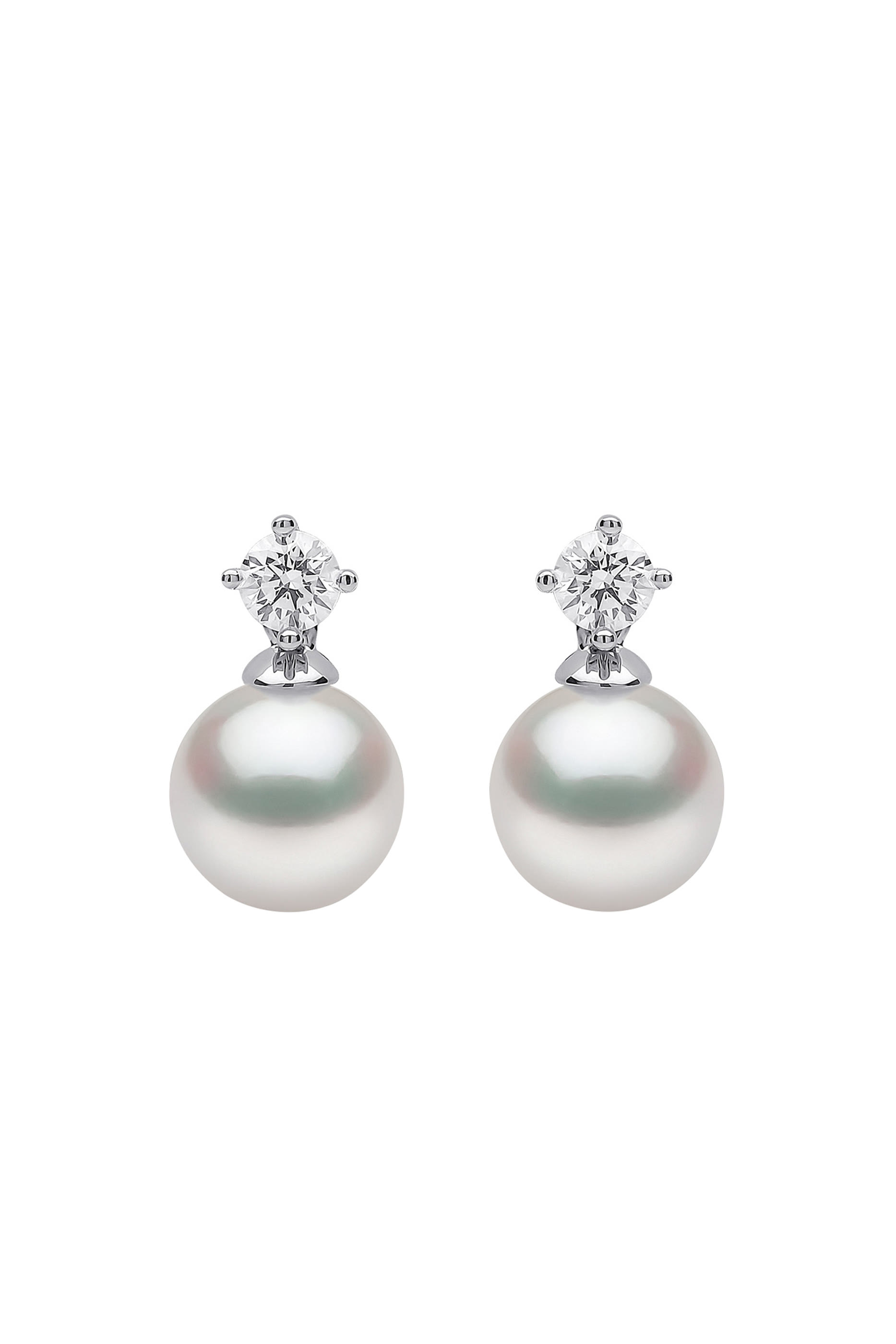 Classic Earrings, 18k White Gold, Diamond & 7mm Pearl