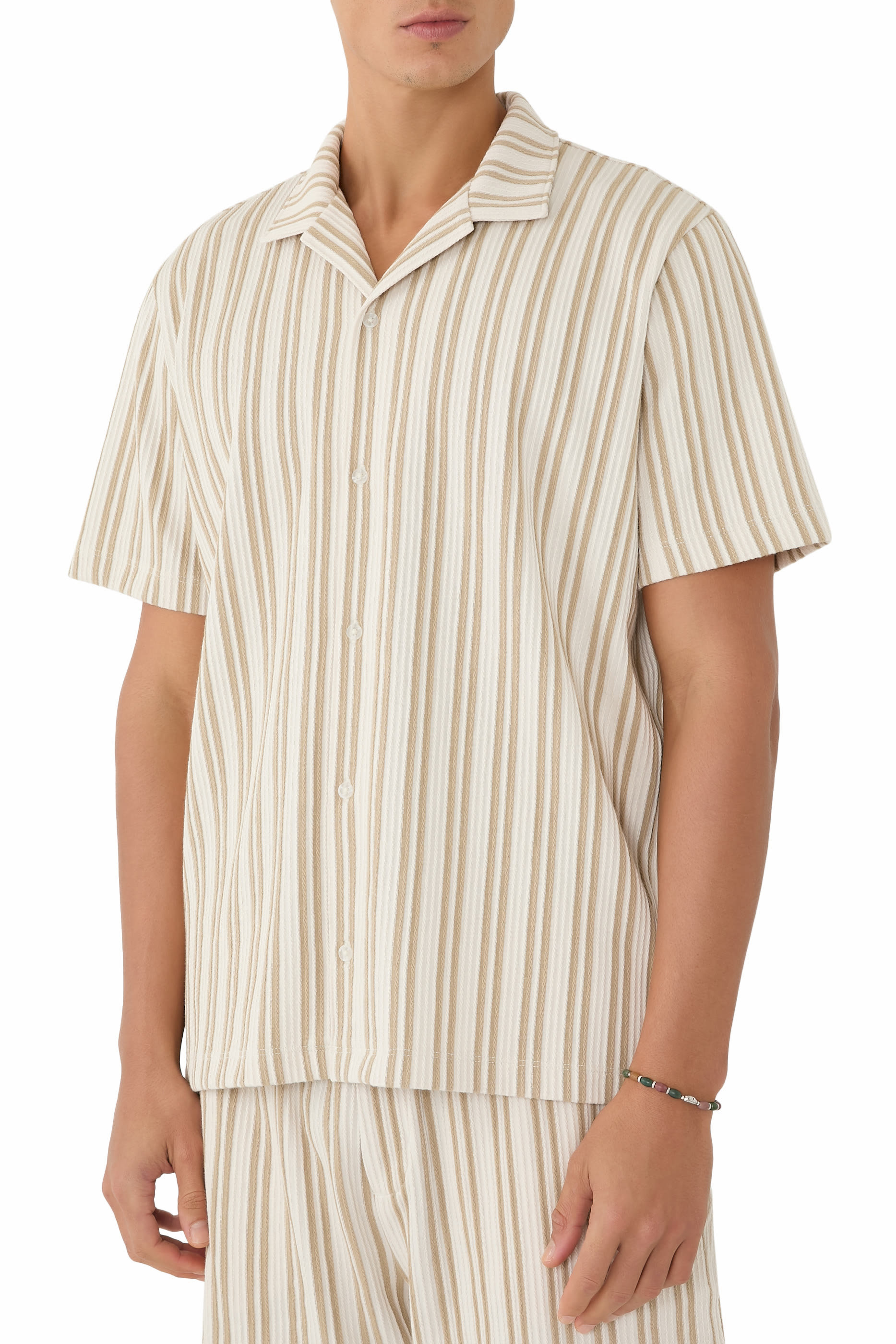  Jacquard Stripe Button-Front Shirt