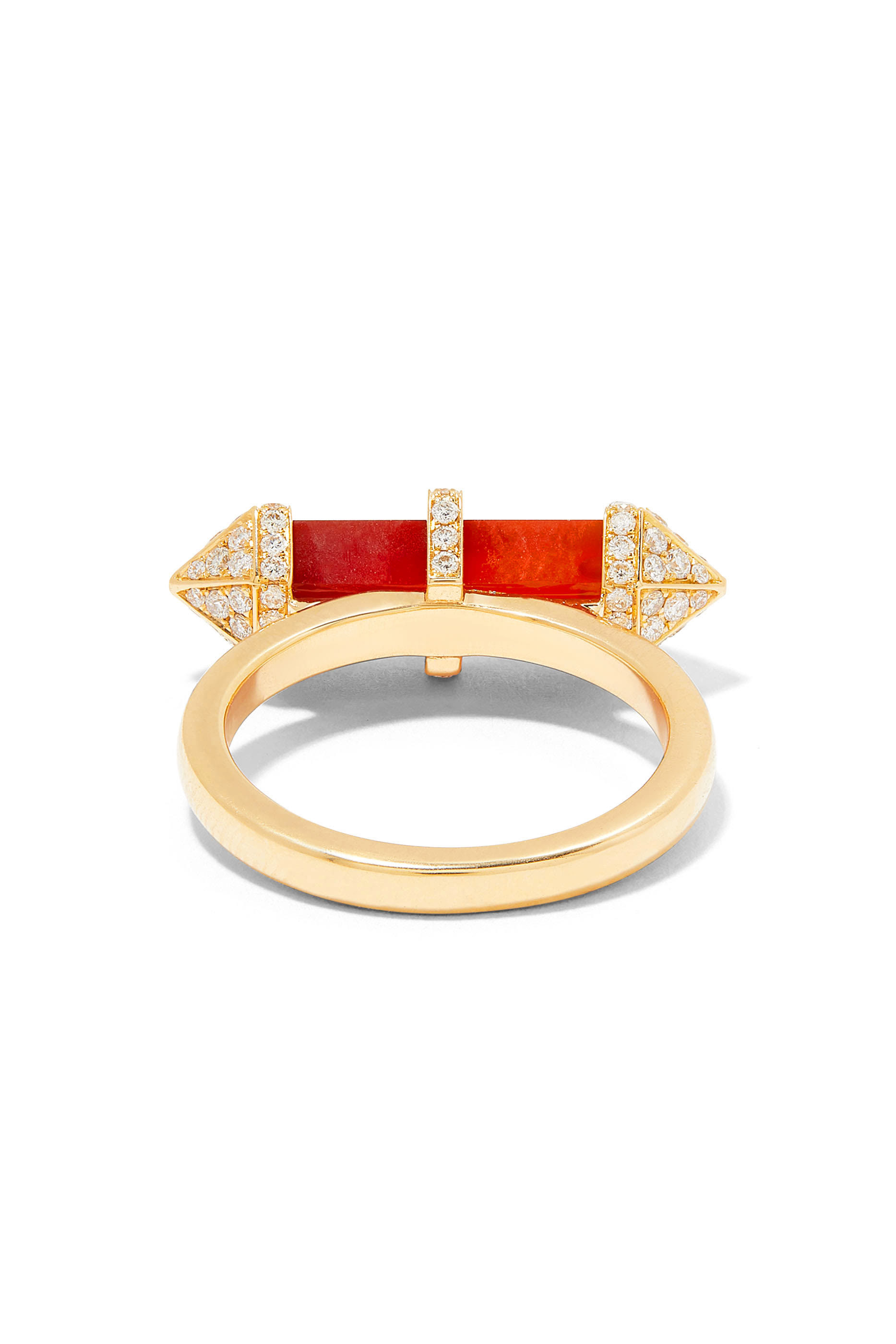 Small Horizontal Chakra Ring, 18k Yellow Gold with Diamonds & Red Carnelian
