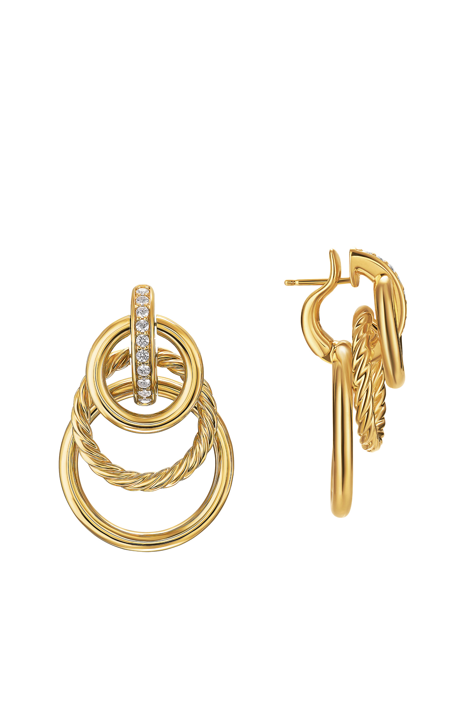 DY Mercer® Triple Ring Drop Earrings, 18k Yellow Gold with Diamonds
