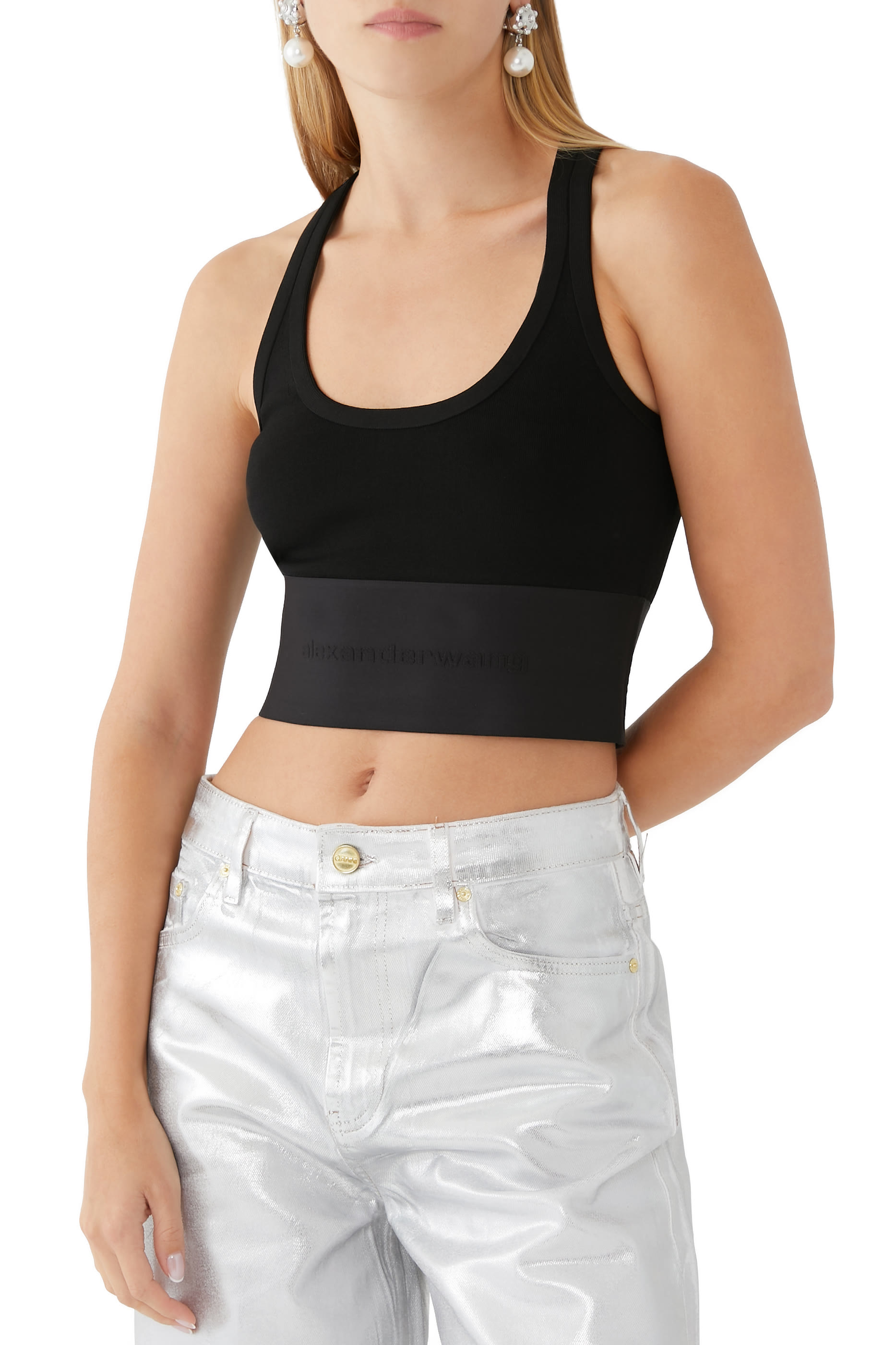 Logo Elastic Scoopneck Bra Top