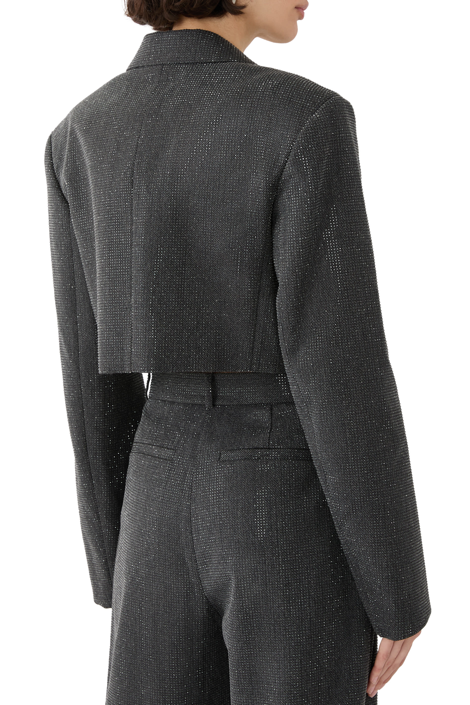 Clear Bead Hotfix Cropped Blazer in Wool Twill